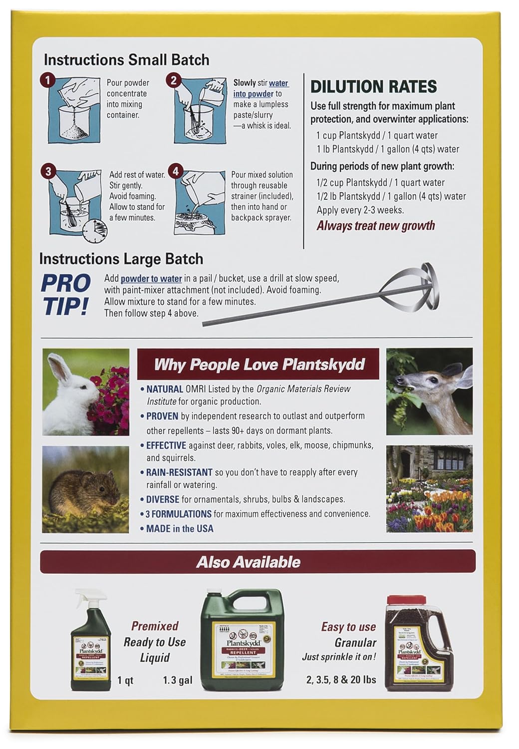 Plantskydd Animal Repellent for Deer, Rabbit, Voles, Powder Concentrate 1lb | Makes 1 Gallon of Liquid Repellent