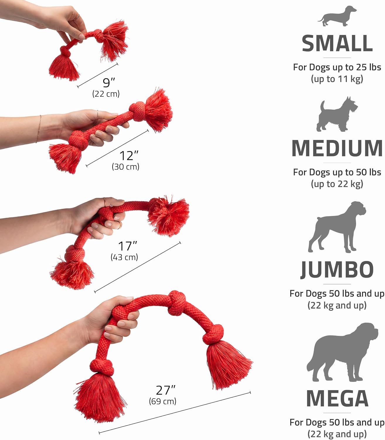 Playology Tug Rope Dog Toys for Large Breed Dogs - Jumbo, Beef Scent