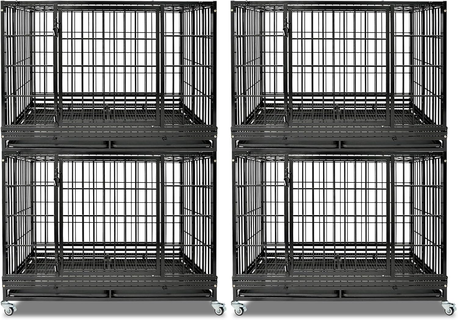 Homey Pet Taller 43" Heavy Duty Double Dog Crates with Divider & Dual Door | Drop Cage for Dogs with Lockable Wheels, Bowls, Removable Tray, Top Access, Ideal for Small to Medium & Large Dogs, Breeders