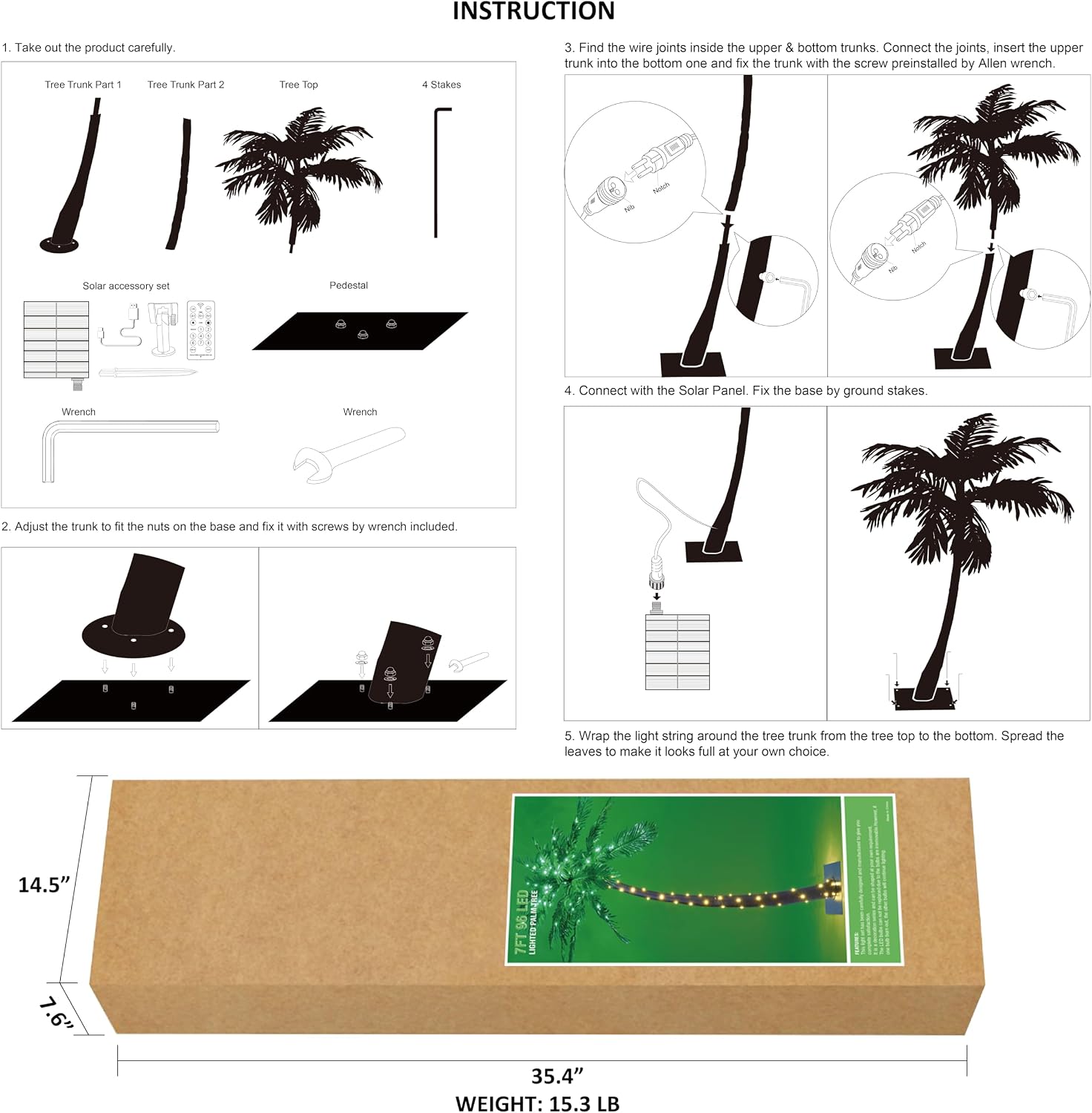 Lightshare 7 Feet Palm Tree 152LED Lights Artificial Fake Tree Decoration for Tiki Bar Outside Patio Porch Pool Christmas Nativity