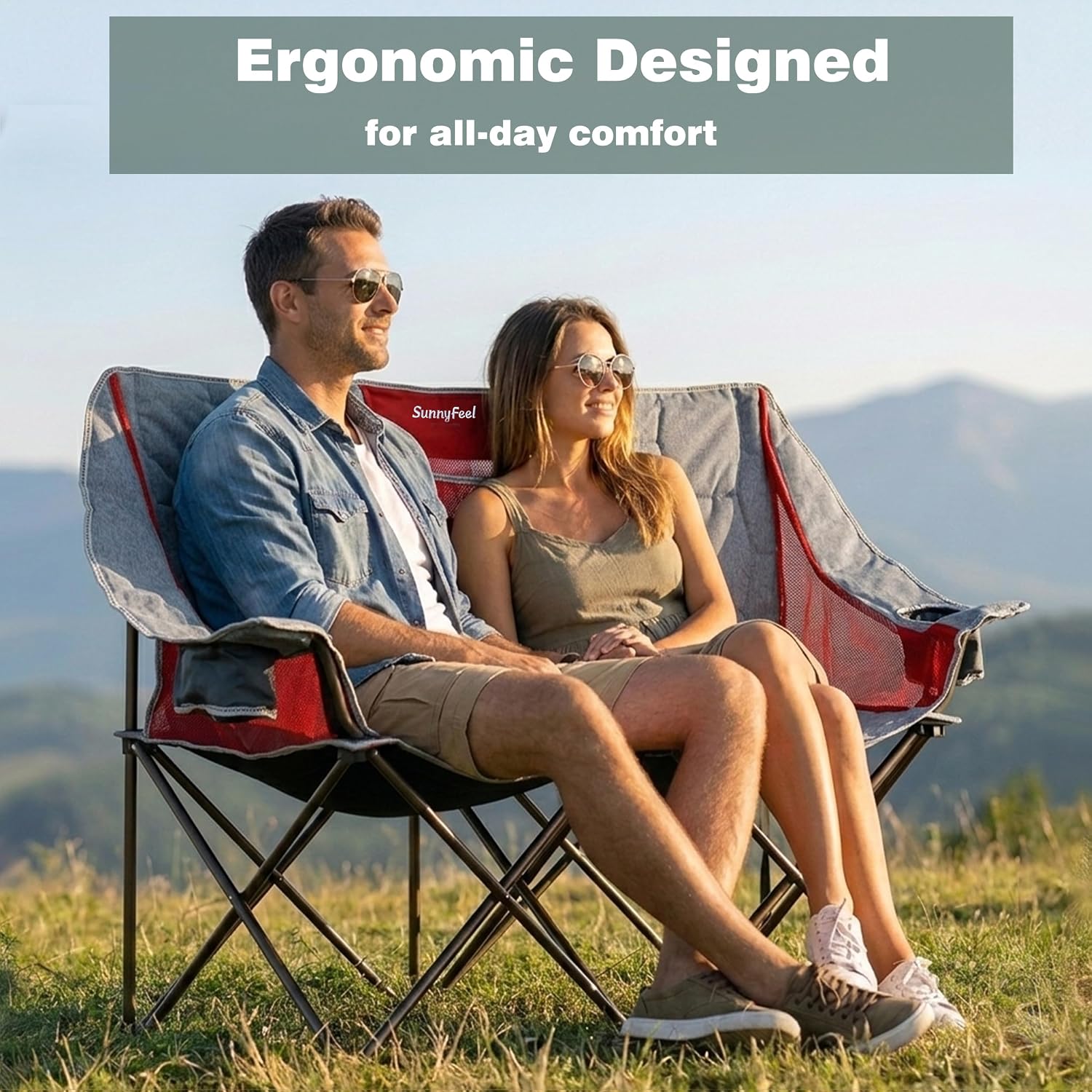 SUNNYFEEL Folding Double Camping Chair Oversized Loveseat for Adults