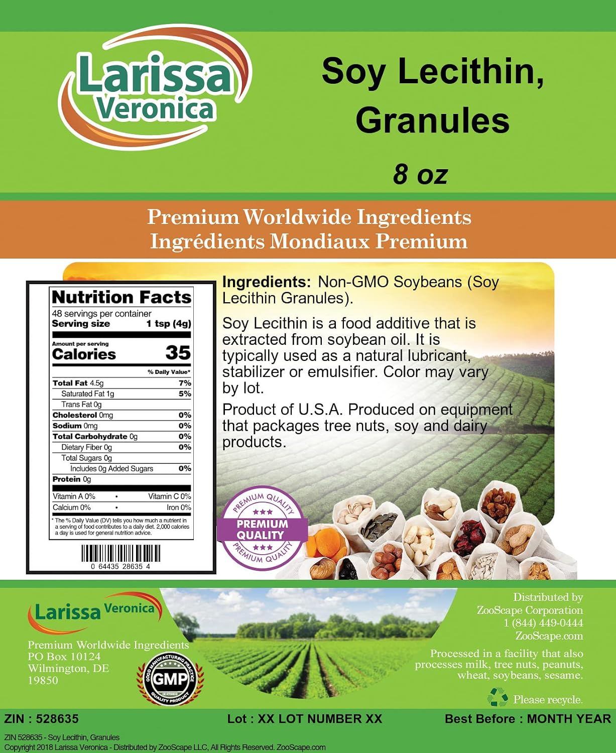 Larissa Veronica Soy Lecithin, Granules (8 oz, ZIN: 528635)