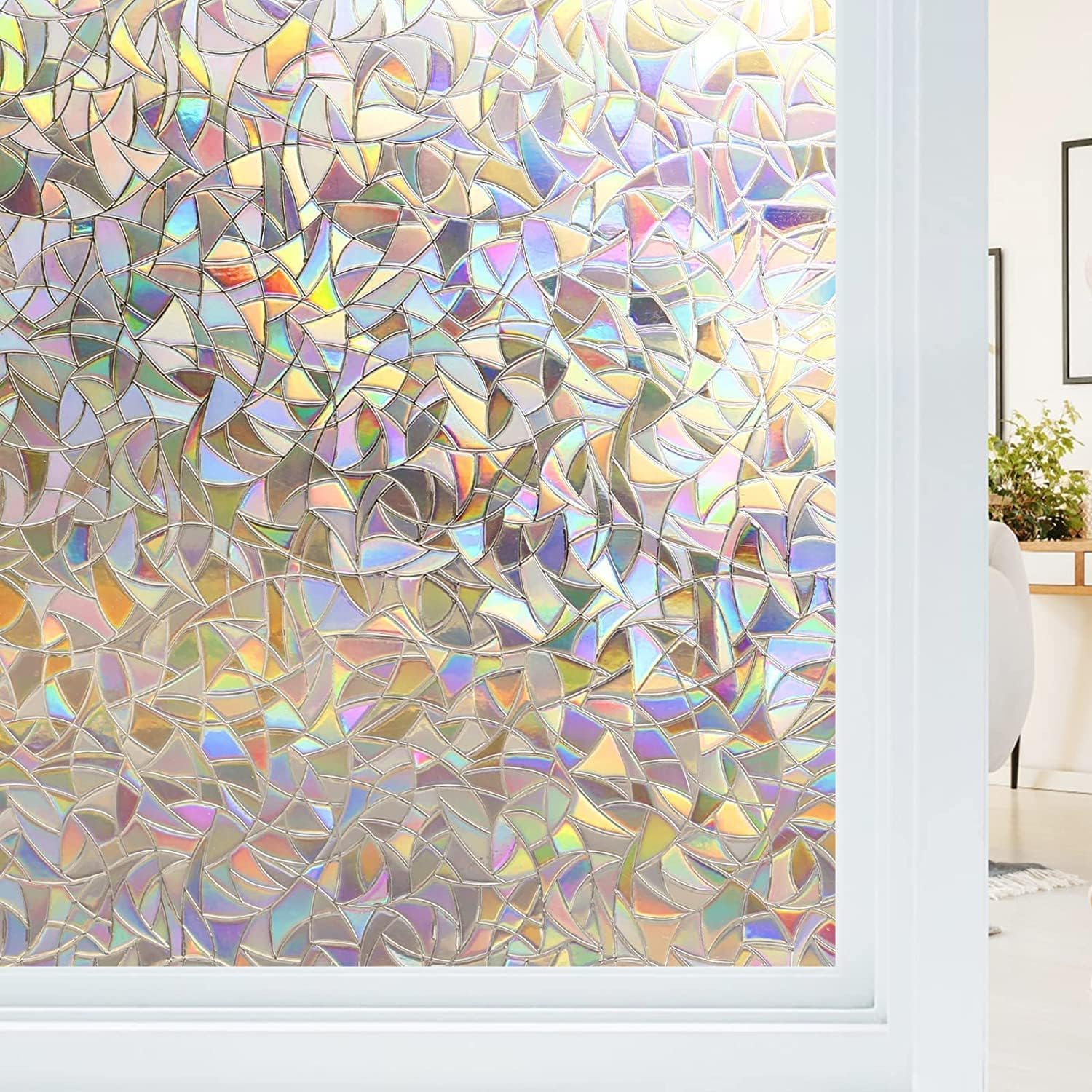 Haton Window Privacy Film, Stained Glass Rainbow Film, 17.5" x 78.7"