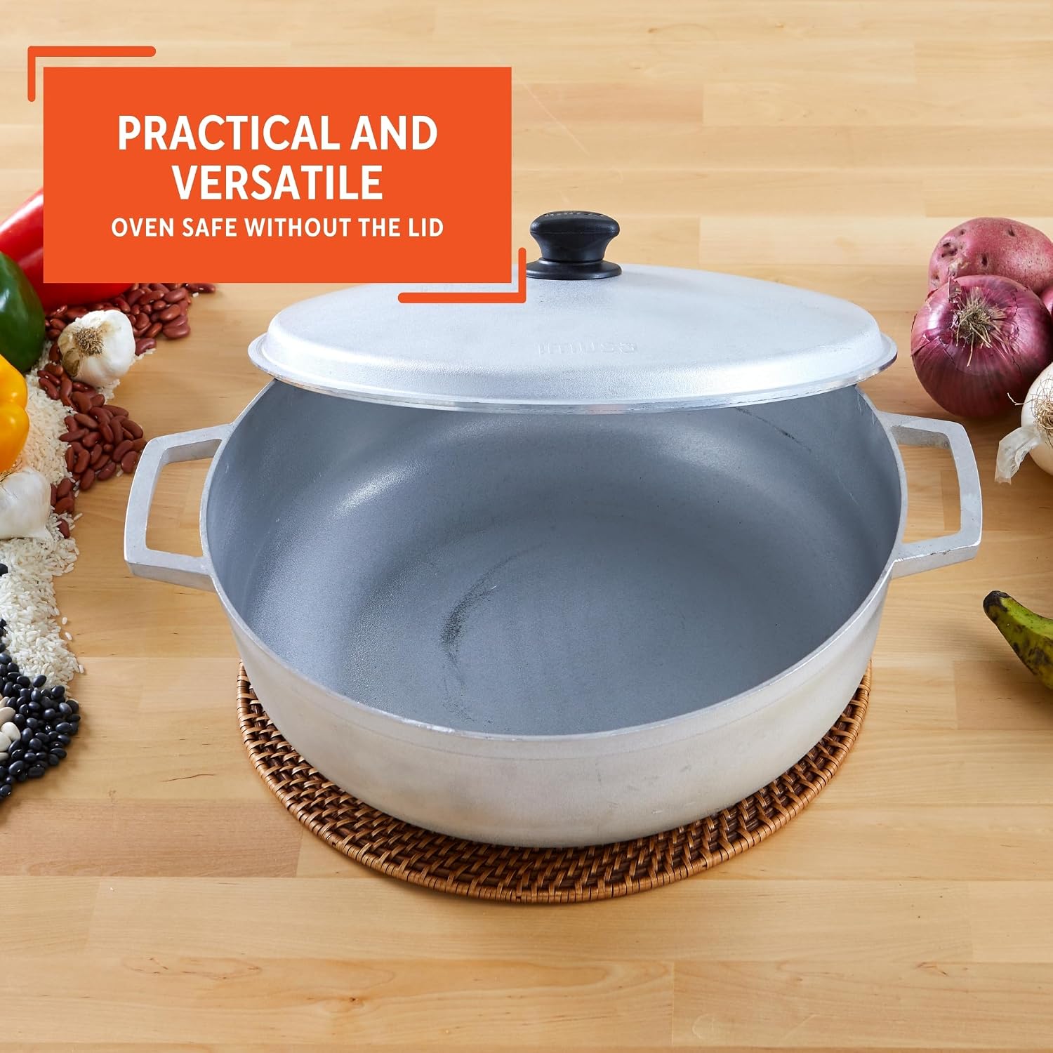 IMUSA USA 11.6Qt Jumbo Traditional Colombian Caldero, 11.6 Quart, Silver | Nonstick Finish, Glass Lid with Easy-Grip Handles, Ideal for Rice and Stews, Great for Family Meals