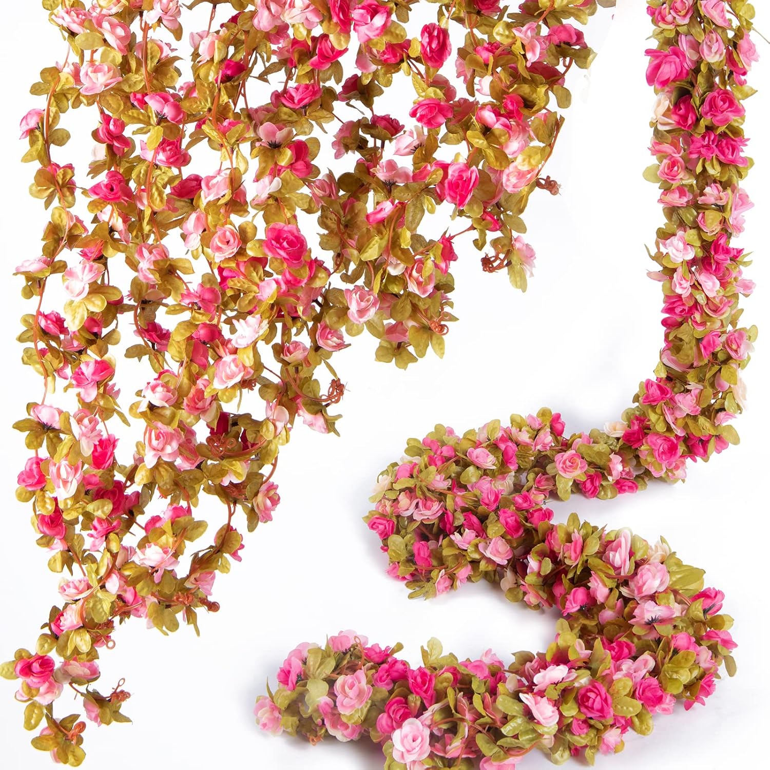 8Pcs x 8.2FT Artificial Flower Garland Floral Rose Vine Decor, Pink Flower
