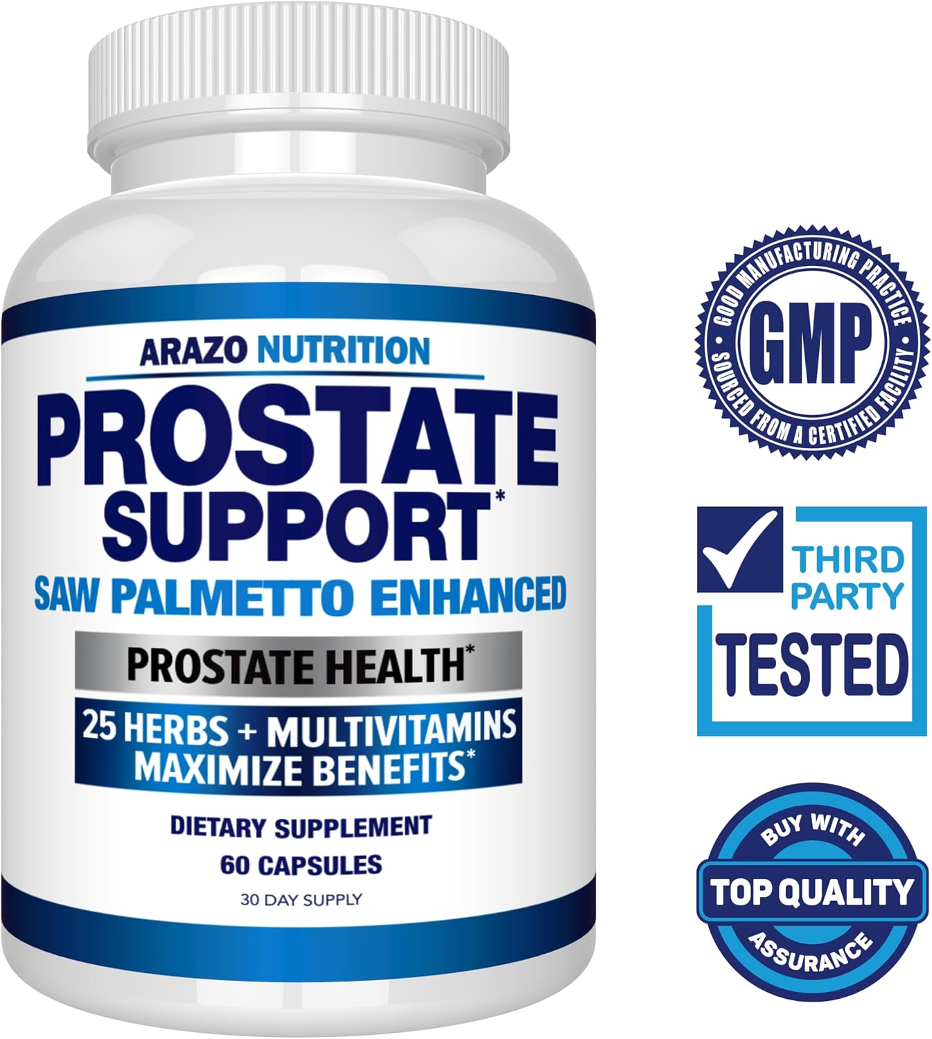 Arazo Nutrition Prostate Supplement - Saw Palmetto + 25 Herbs - Reduce Frequent Urination, Reduce Hair Loss