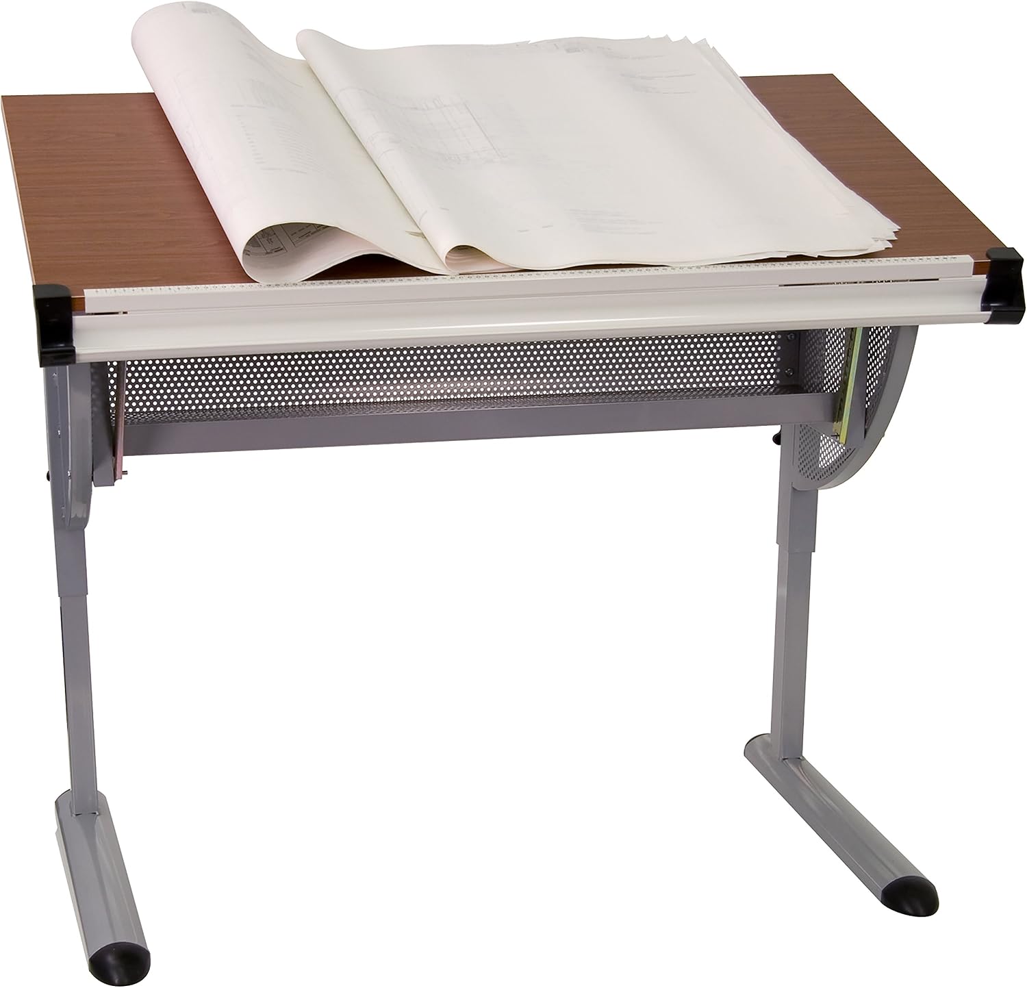 EMMA + OLIVER Adjustable Drawing and Drafting Table with Pewter Frame | Adjustable Angle Surface, Raised Metric Ruler Border