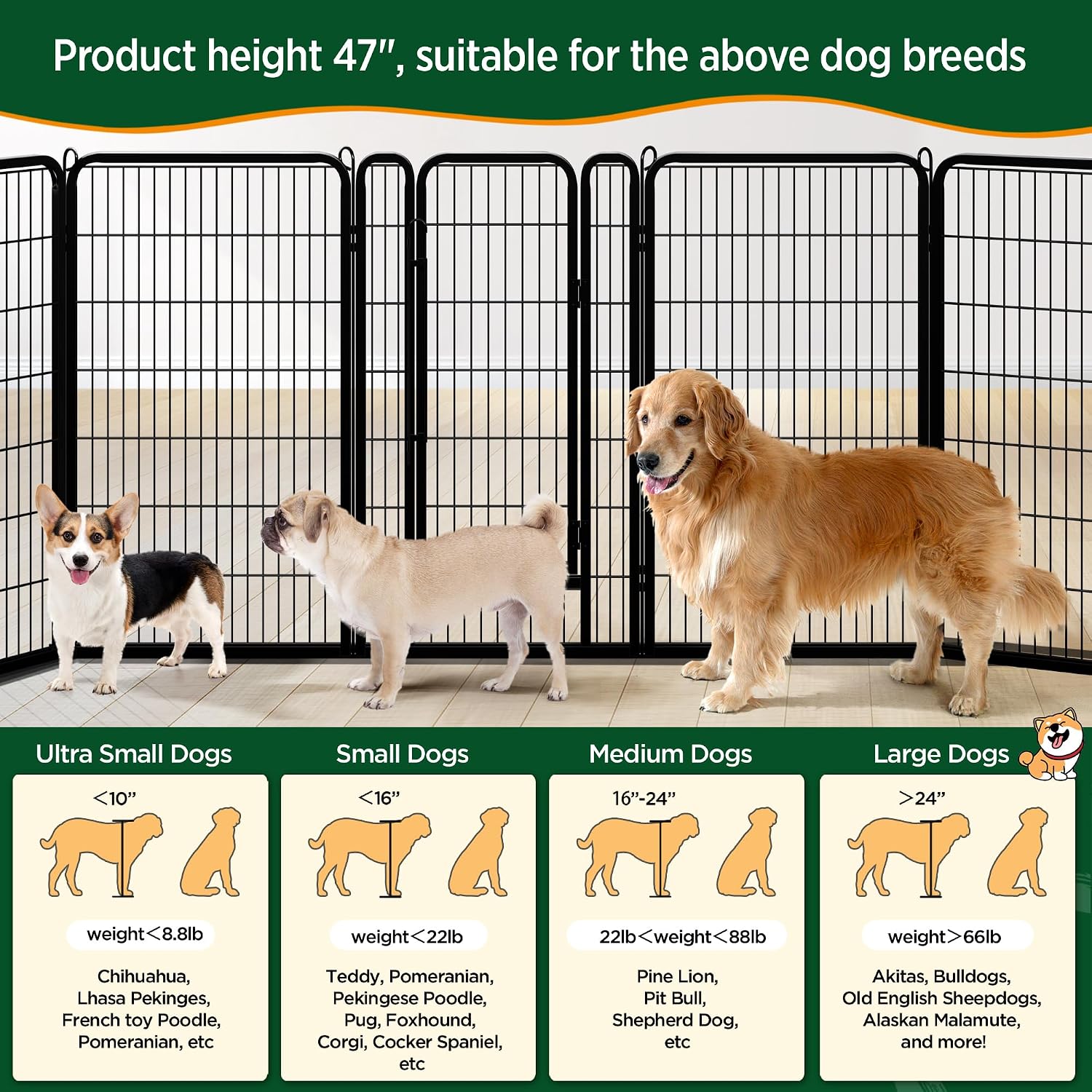 Yaheetech Dog Playpen 24in 16 Panels Pet Fence for Indoor Yard RV Camping | Easy Setup, Heavy Duty Rustproof Frame with Secure Latch Door, DIY Layouts,Foldable Storage, for Puppies & Small Dogs