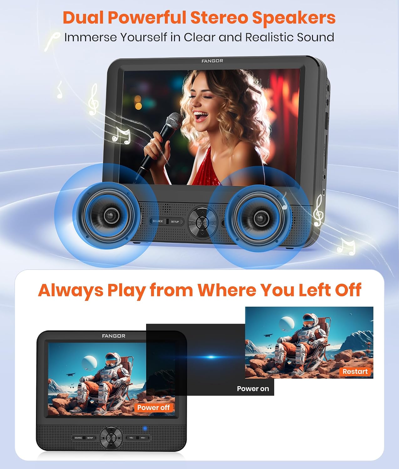 FANGOR 7.5 Inch Dual Car DVD Player, Portable Headrest Video Player for Car with 5 Hours Rechargeable Battery, Last Memory, AV Out/in