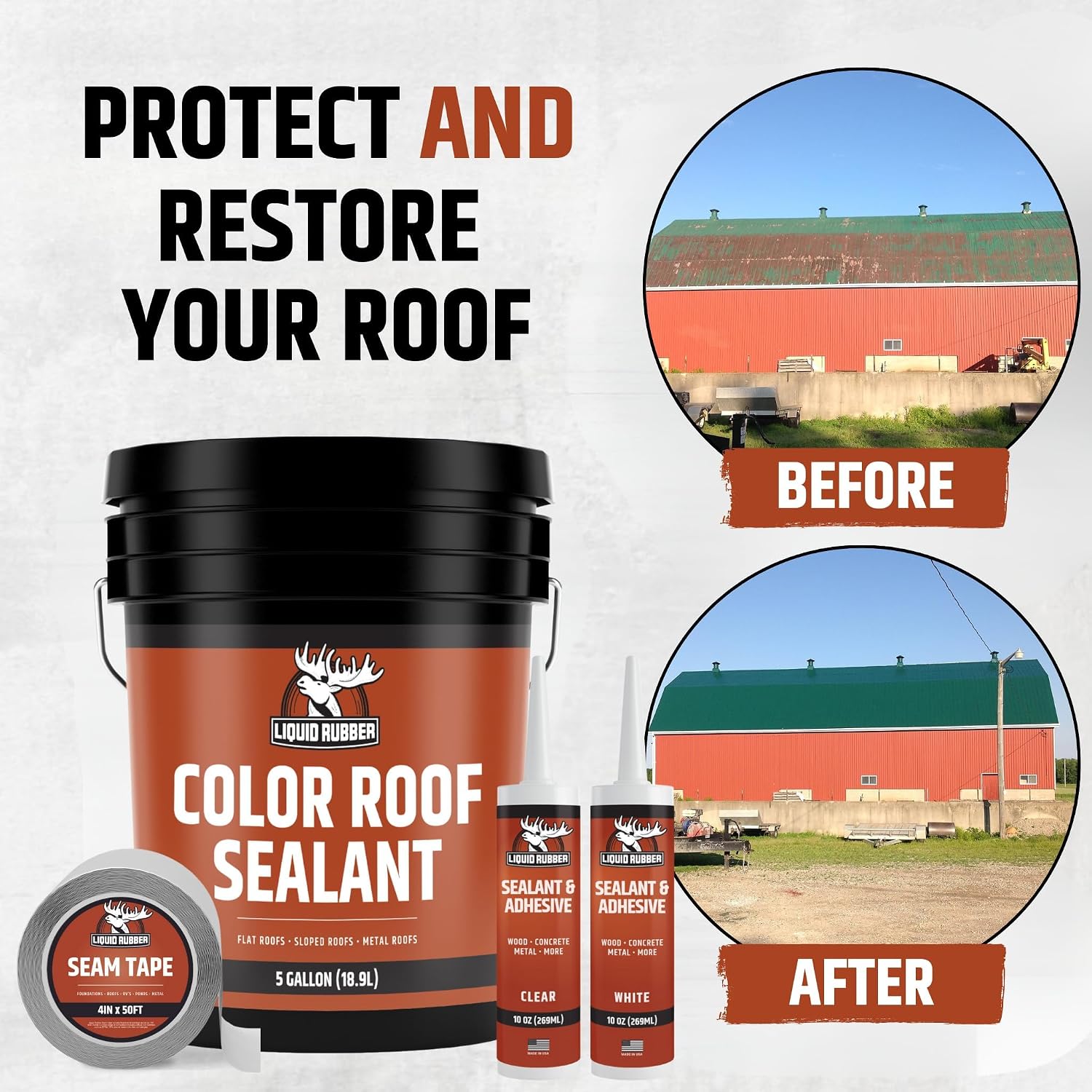Liquid Rubber Color Roof Sealant - Flat & Metal, White, 1 Gallon | Elastomeric Roof Coating - Waterproof, UV-Stable & Flexible - Compatible with Low-Slope Roofs, Resists Cracking & Chipping