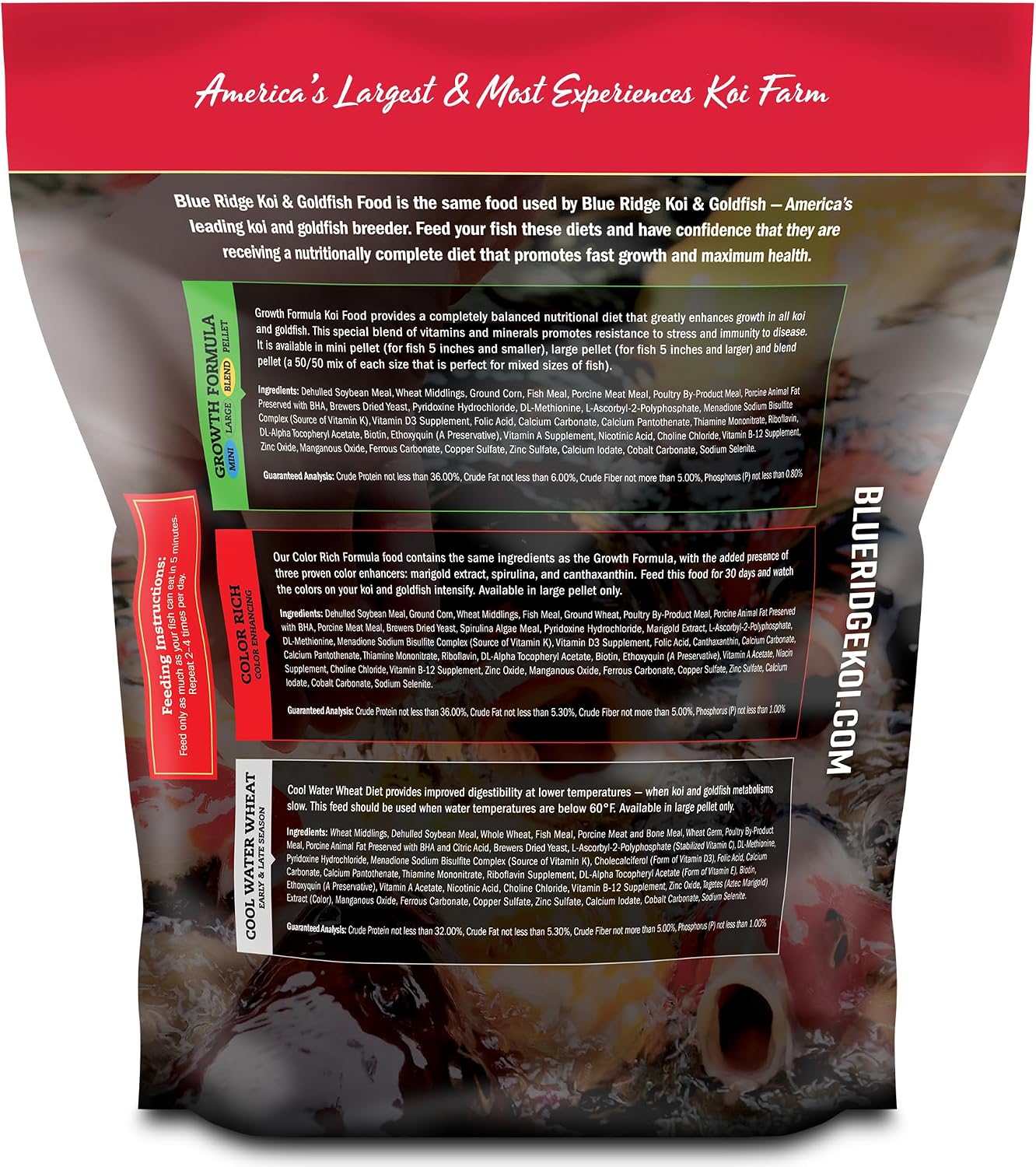 Blue Ridge Koi Fish Food 25lb - Cool Water Wheat 3/16", Fall and Winter Floating Pond Pellets, Ponds Fish Food