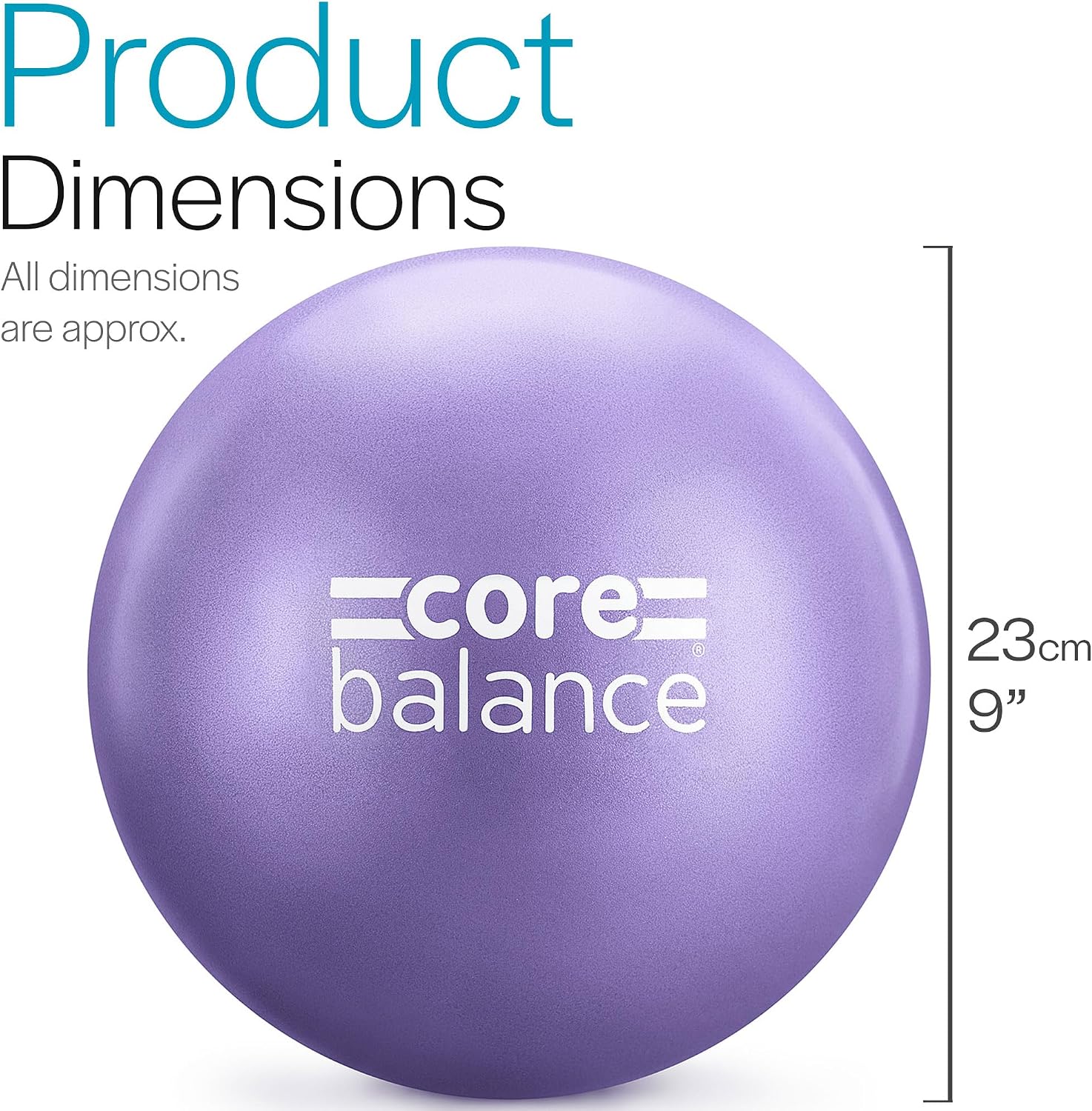 Core Balance 9 Inch Anti Burst Pilates Ball - Mini Exercise Ball for Yoga, Barre, Stretching and Core Stability Workout