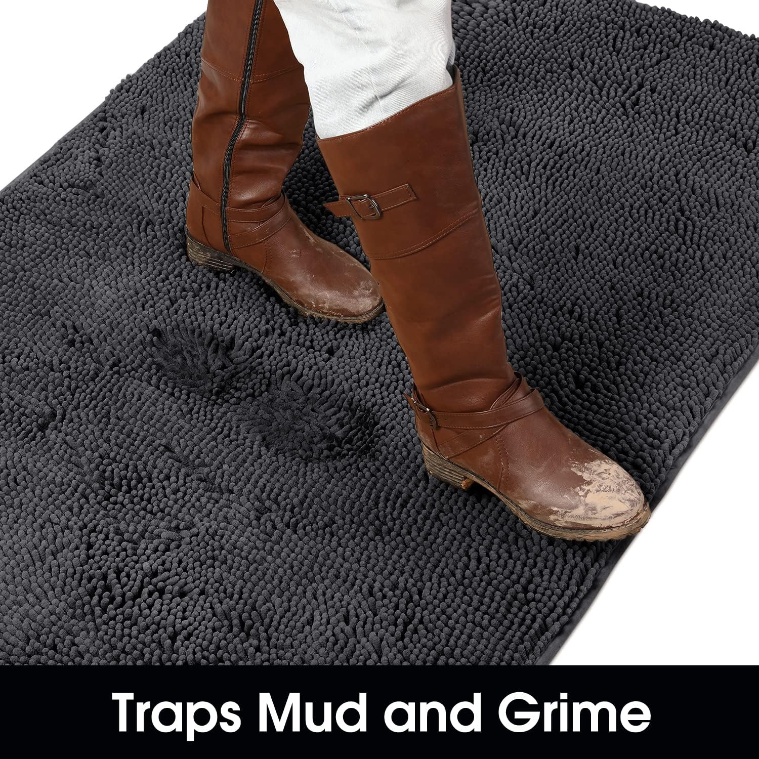 HOMEIDEAS Dog Door Mat for Muddy Paws 30x20, Absorbs Moisture and Dirt, Non-Slip Washable Doormat, Soft Chenille Mud Mat for Dogs