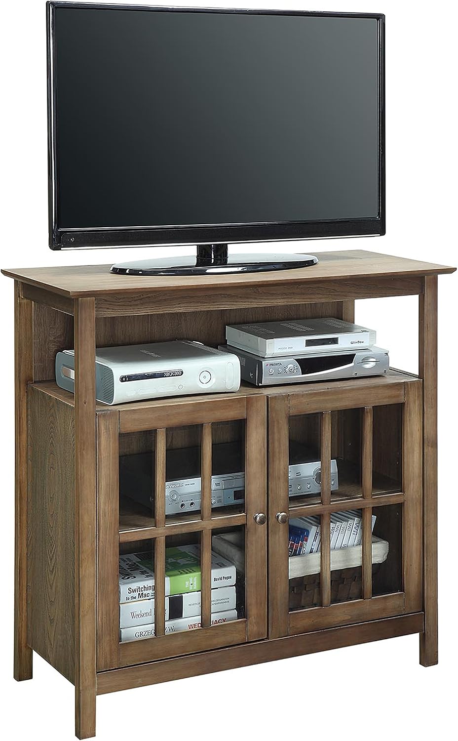 Convenience Concepts Big Sur Highboy TV Stand with Storage Cabinets and Shelves in White Finish