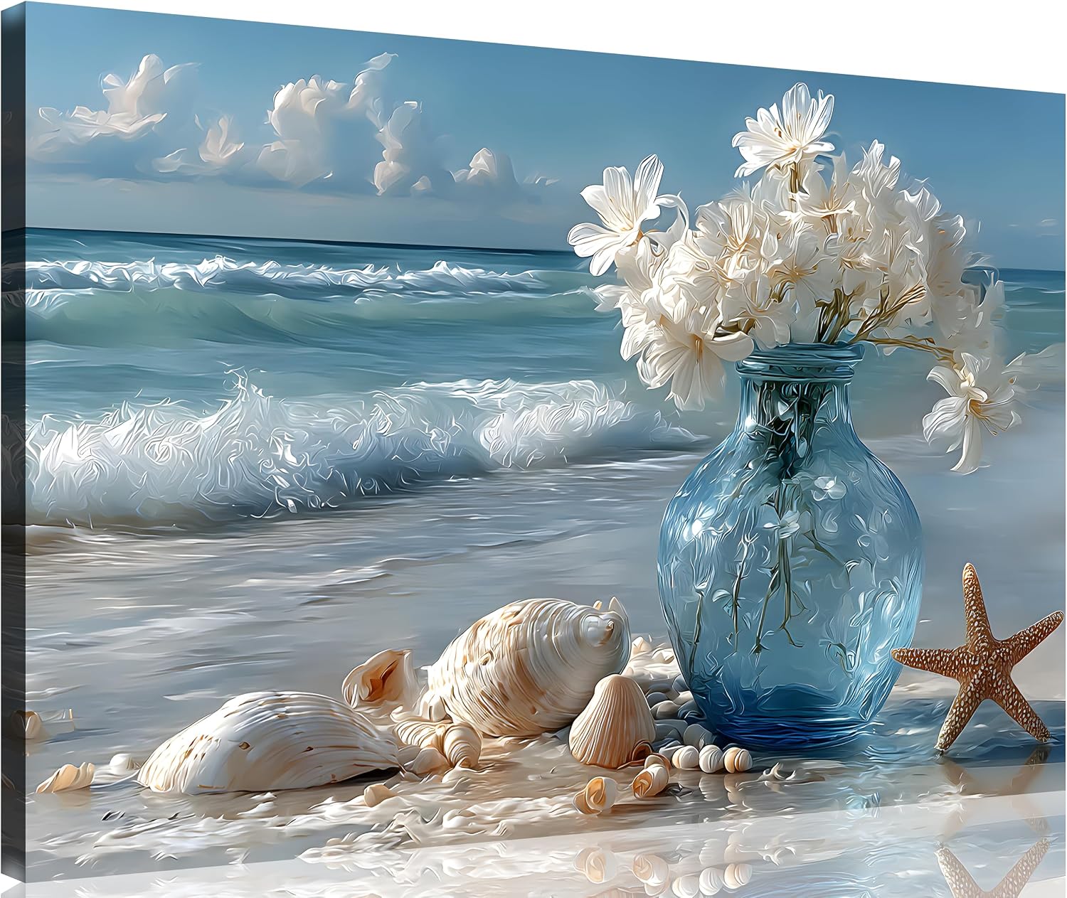 TutuBeer 3 Panel Beach Canvas Wall Art for Home Decor Blue Sea Sunset White Beach Painting the Picture Print on Canvas Seascape the Pictures for Home Decor Decoration,Ready to Hang