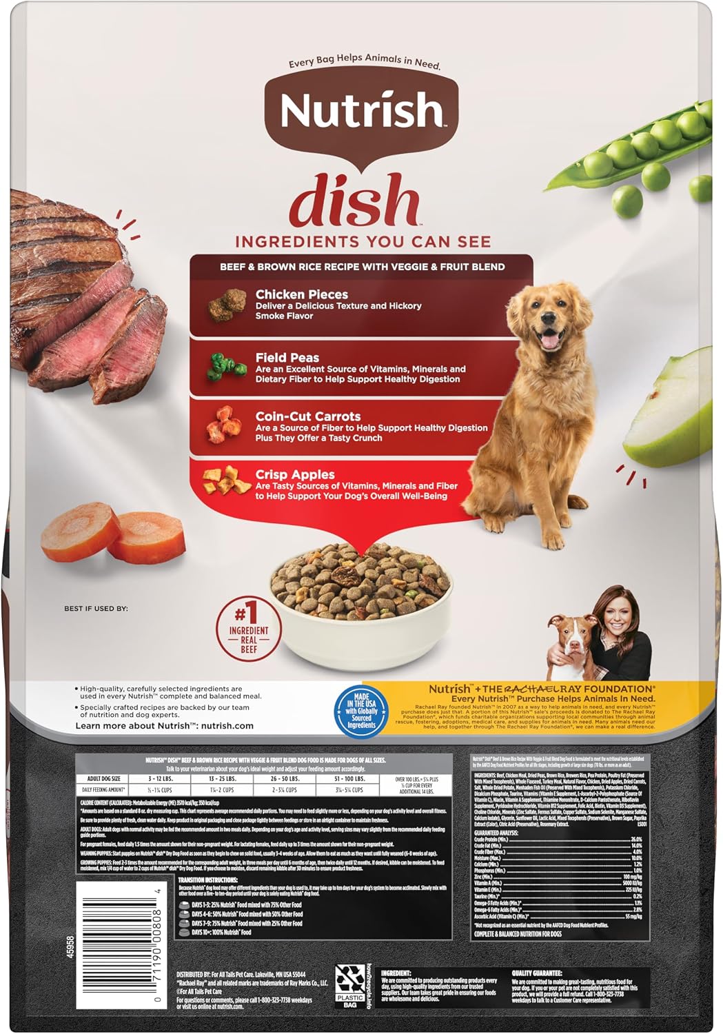 Nutrish Dish Dry Dog Food, Beef Recipe, 11.5 lb. Bag (Rachael Ray) | Made with Brown Rice and Veggies & Fruit Blend, Veterinarian Reviewed Formula, Complete & Balanced Nutrition For Dogs
