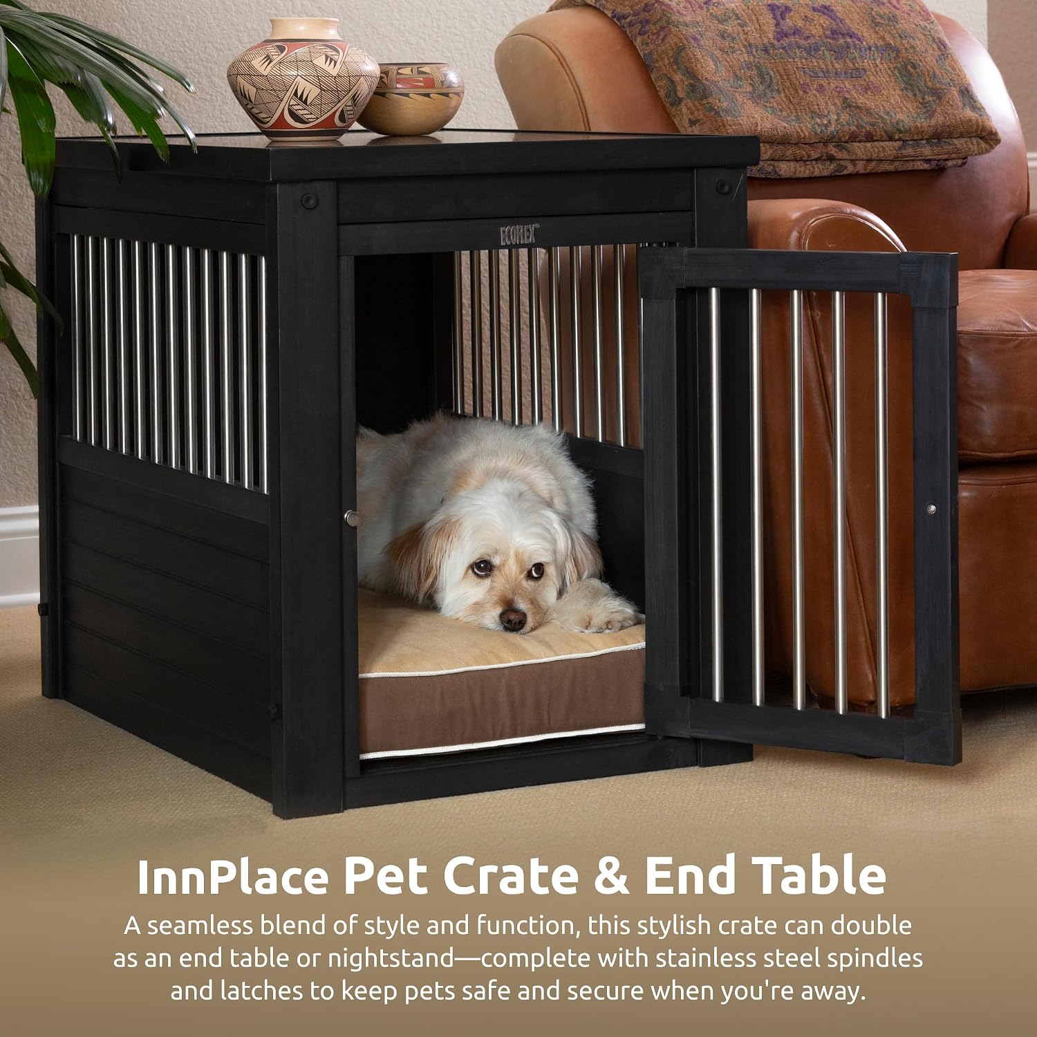 New Age Pet ecoFLEX Pet Crate/End Table, Small, Grey, Model:EHHC405S