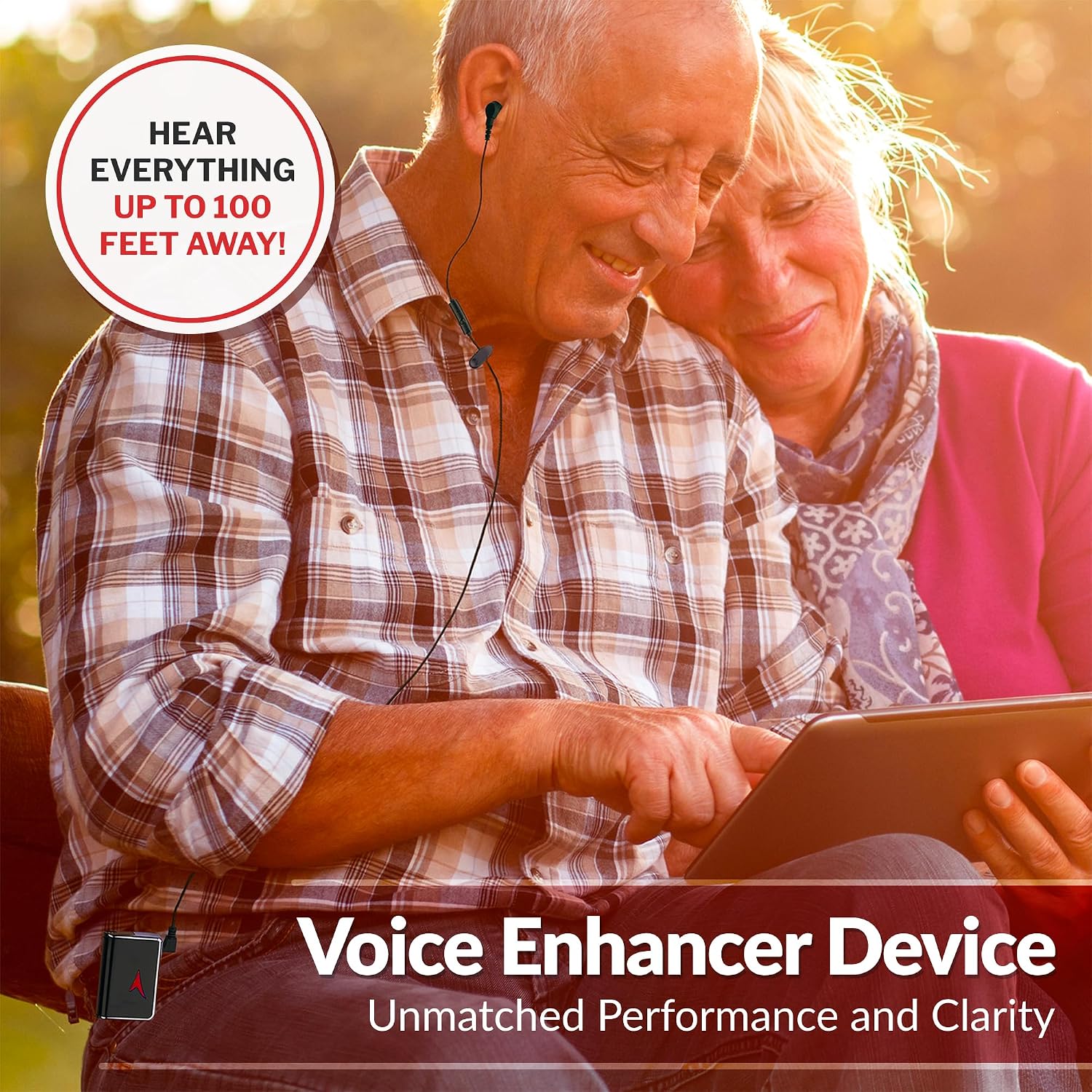 Personal Sound Amplifier - Audio Hearing Amplifier Device and Voice Enhancer Device for Sound Gain of 50dB, Up to 100 Feet Away