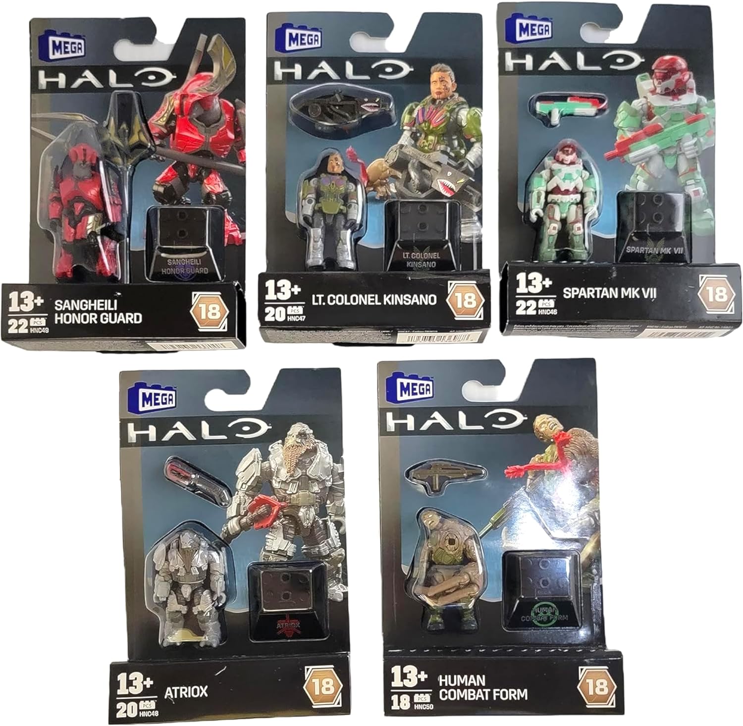 Mega Construx Halo Heroes Series 18 – Complete 5‑Figure Buildable Action Figure Bundle | Sangheili Honor Guard, Atriox