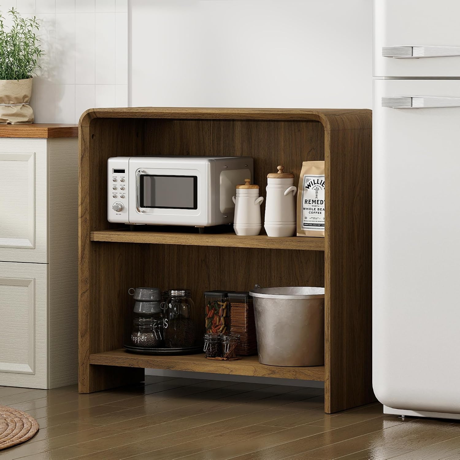 Bevfint 44" Bookcase Tall 3 Shelves Wood Bookshelf with Curved Soft Edges, Heavy Duty Storage Cabinet for Professional Home Office and Living Room, Modern Natural Oak Grain Finish
