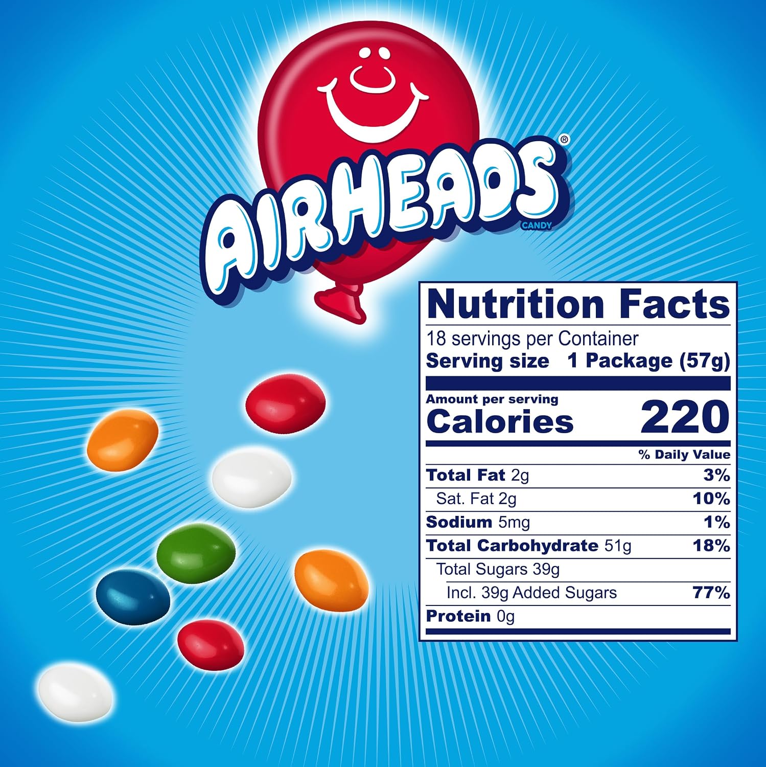 Airheads Candy Bites, Assorted Fruit Flavors, 2 Ounces (18-Pack) | Individually Wrapped Bulk Candy, Chewy Candy Bags
