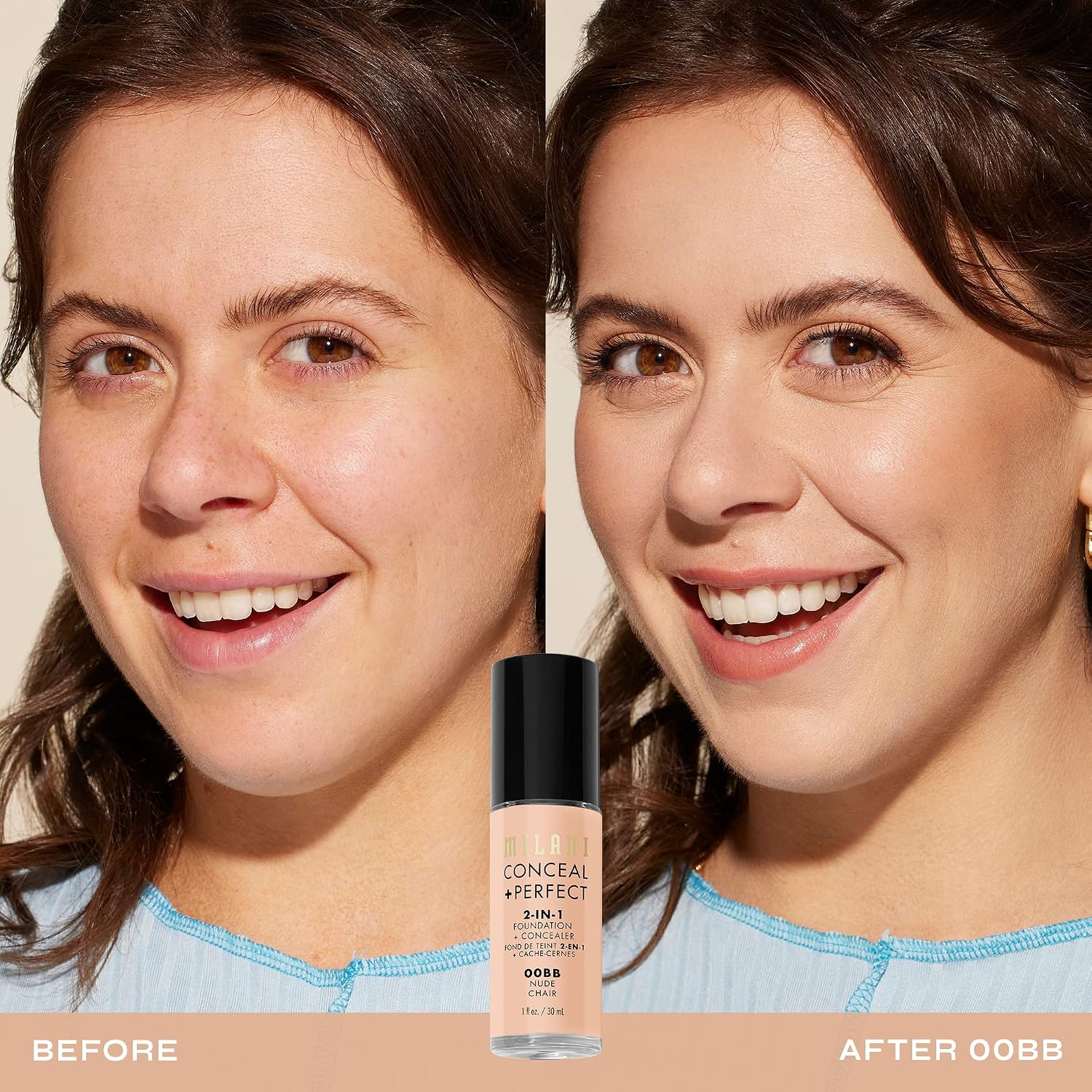Milani Conceal + Perfect 2-in-1 Foundation + Concealer Makeup -13-Chestnut | Medium-To-Full Coverage, Natural-Matte Finish. Under Eye Corrector, Cover Redness & Imperfections. Waterproof & Sweat-Proof.