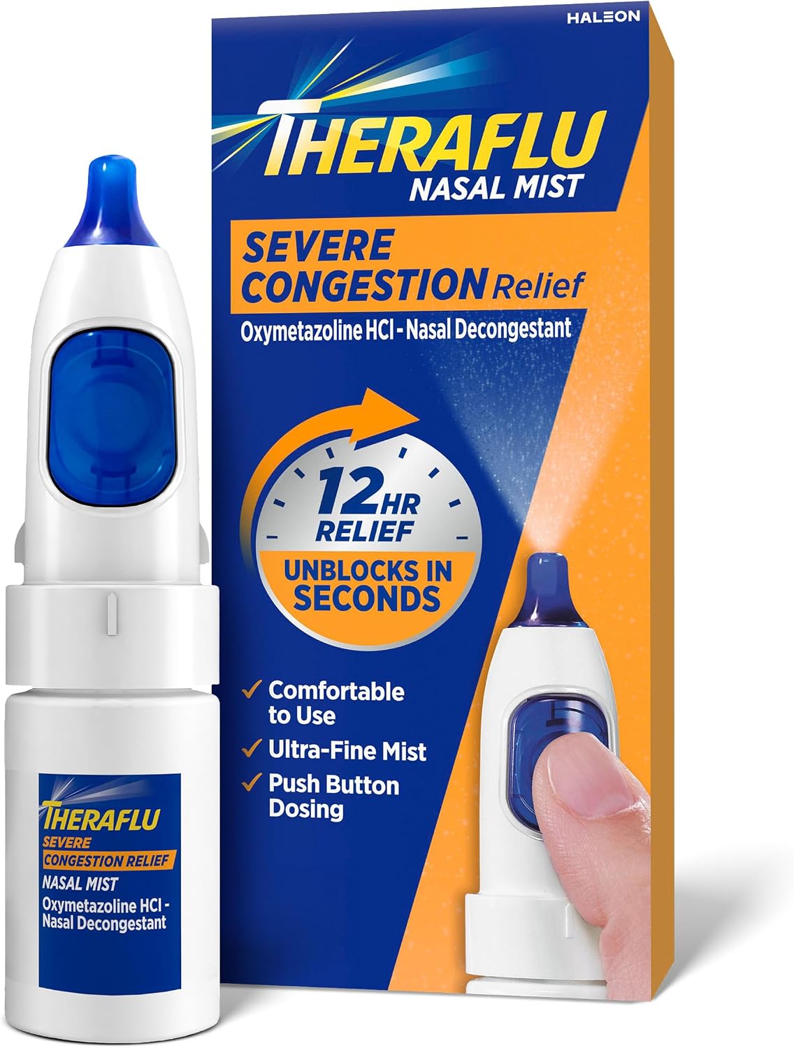 Theraflu Severe Congestion Relief Nasal Mist, 0.34 fl oz | Oxymetazoline HCI 0.05% Nasal Decongestant, 12-Hour Cold & Allergy Relief Congestion Relief