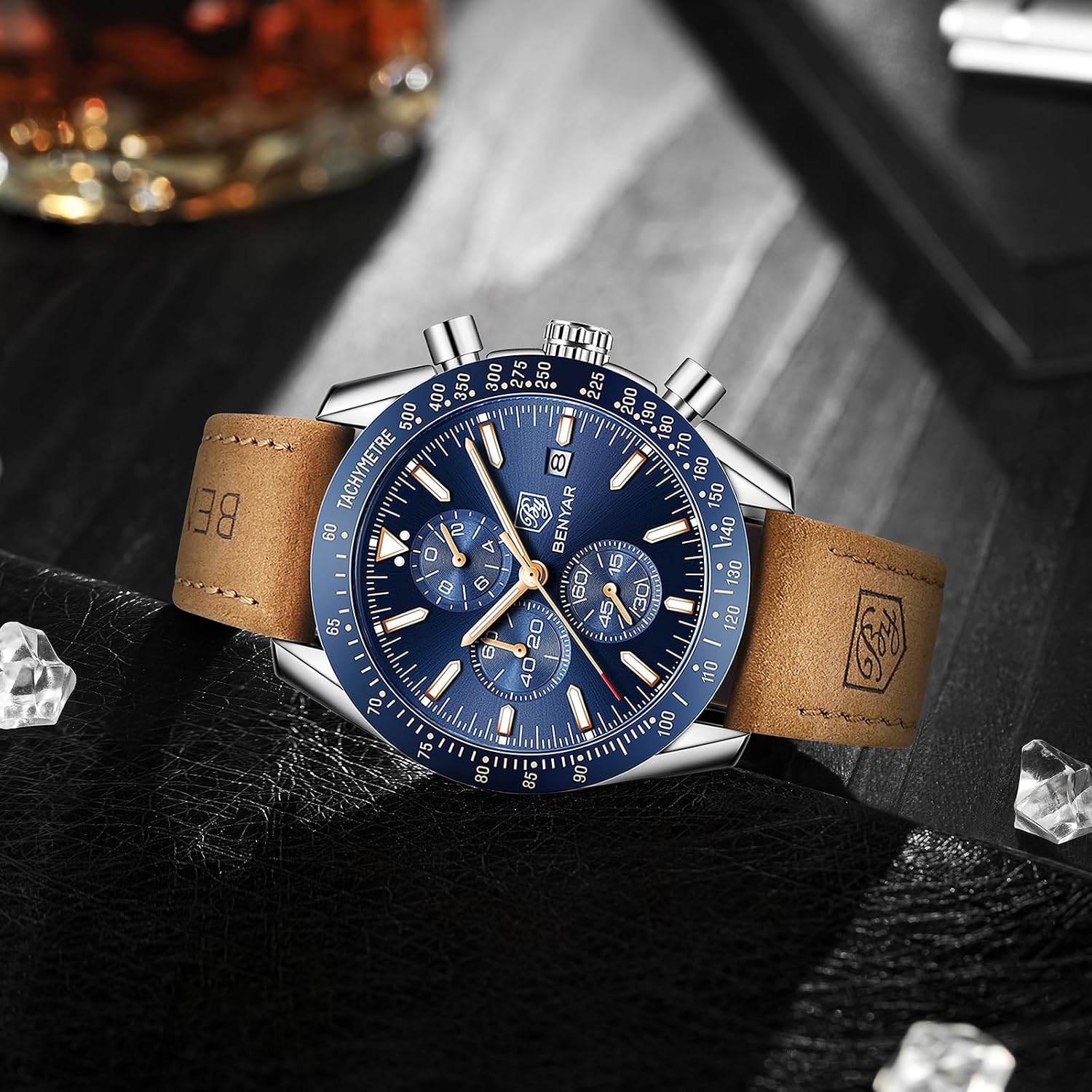 BENYAR Watch for Men Analog Quartz Chronograph Waterproof Luminous Designer Mens Wrist Watches Business Work Sport Casual Dress Watch with Silicone Strap Elegant Gifts for Men