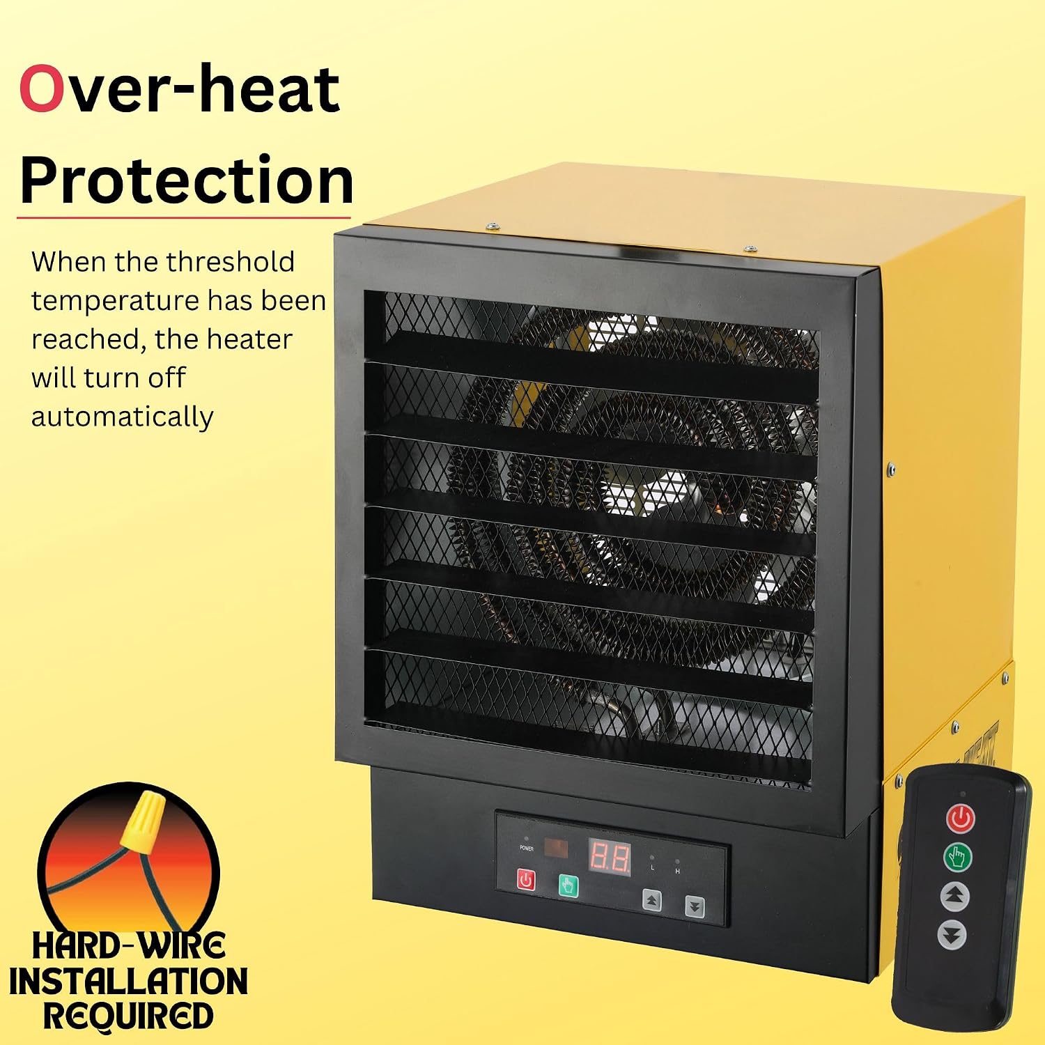 Dura Heat EWH5510 Electric Forced Air Heater with Remote Control 17, 060 Btu, Yellow, Large | NO PLUG Hardwired Install Required, Steel Body, 17