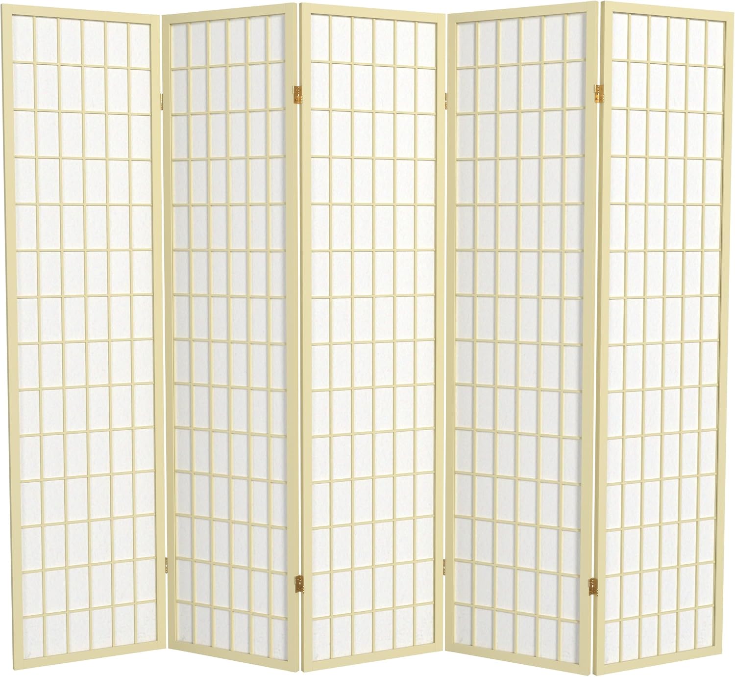 Red Lantern 6 ft. Tall Window Pane Shoji Screen - Walnut - 5 Panels