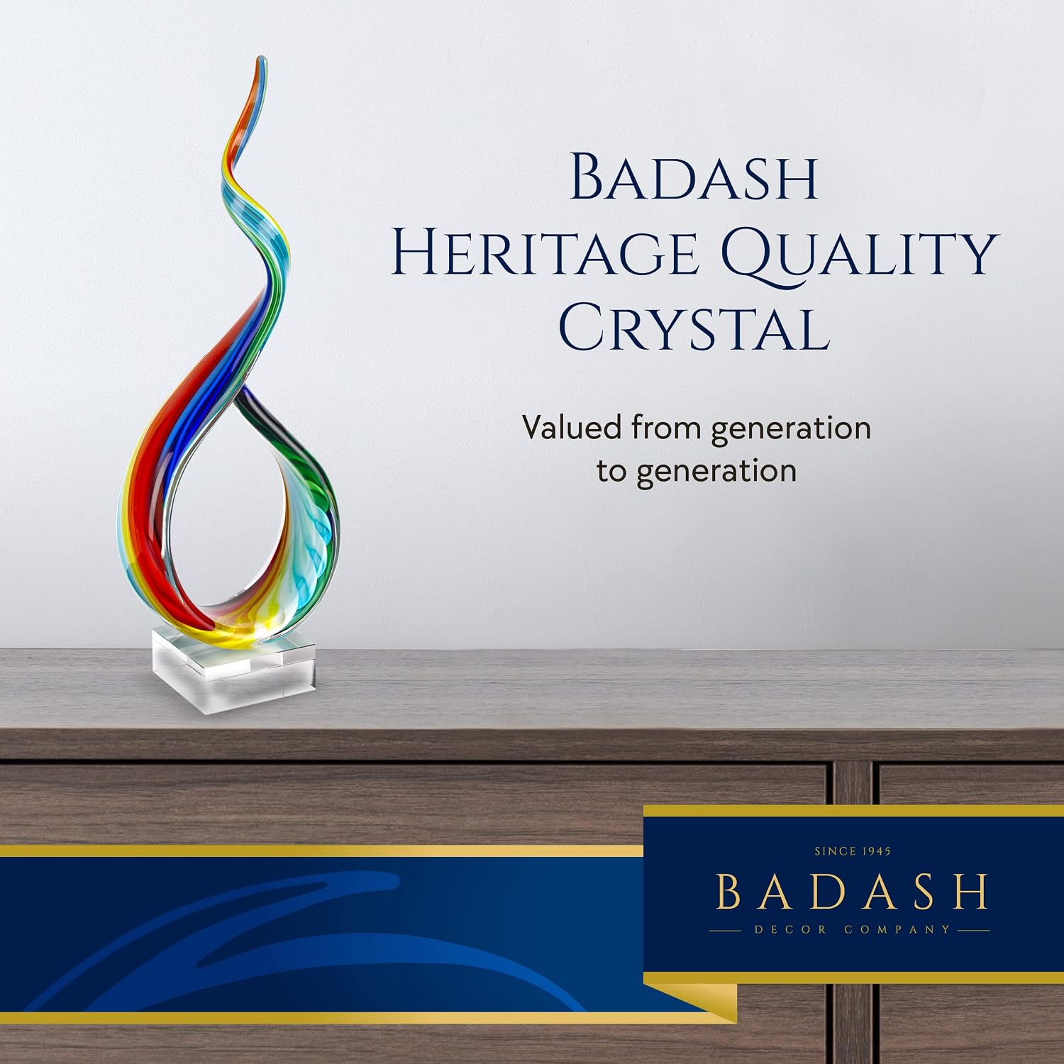 Badash Rainbow Murano-Style Art Glass Sculpture Centerpiece, 18 Inch | Murano-style art glass sculpture for tabletop decor, living rooms, offices, shelves, console tables and gifts