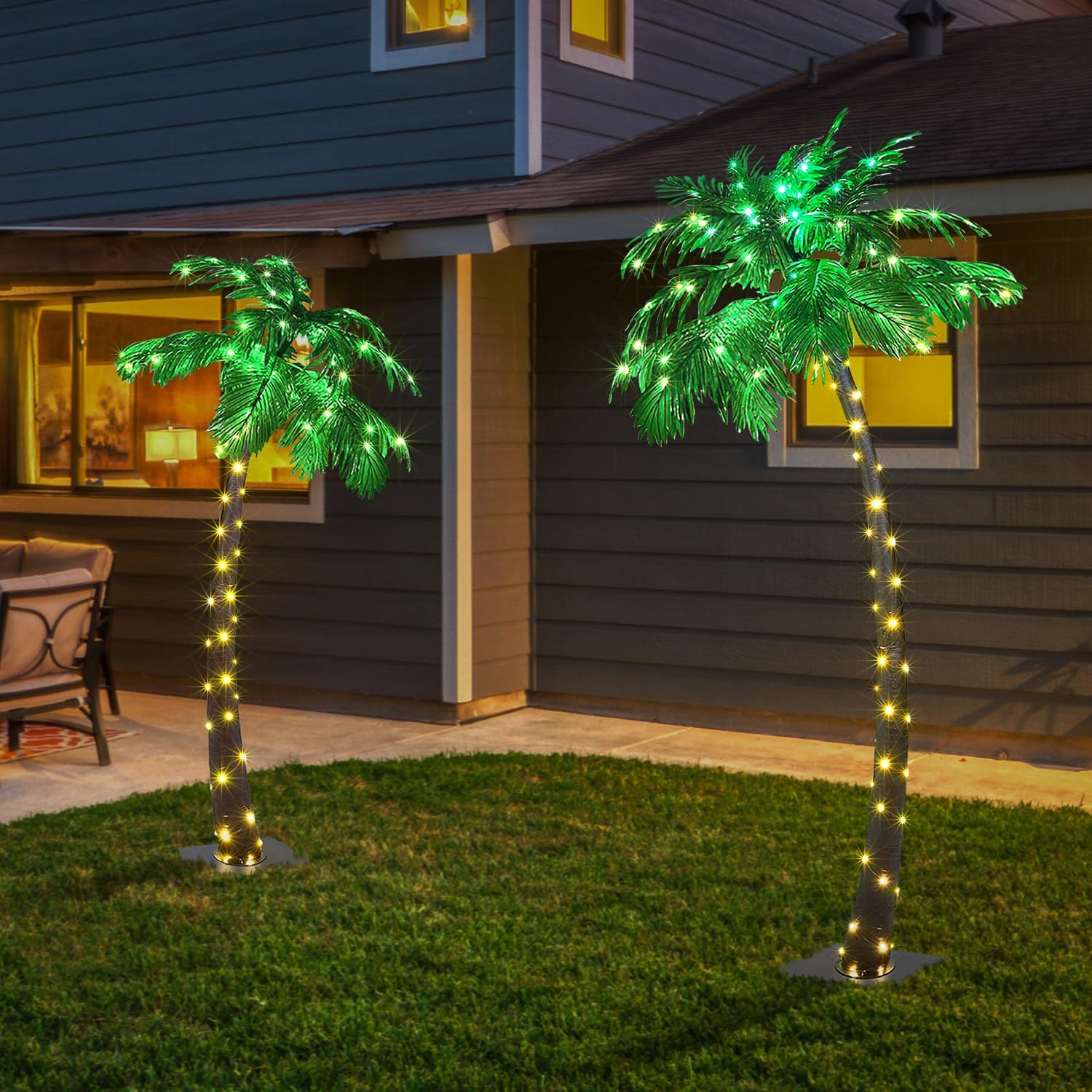 Lightshare 7 Feet Palm Tree 152LED Lights Artificial Fake Tree Decoration for Tiki Bar Outside Patio Porch Pool Christmas Nativity