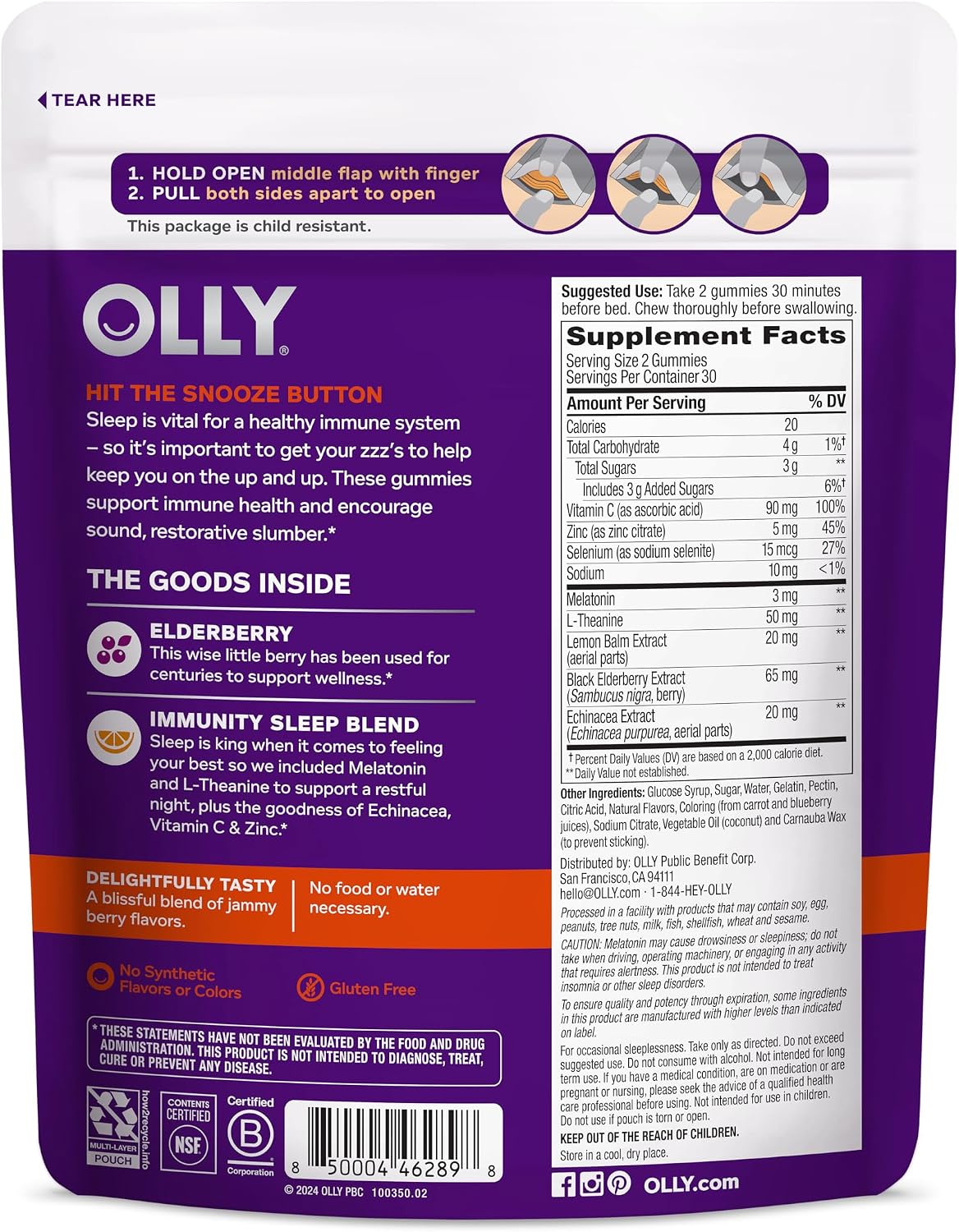 OLLY Immunity Sleep + Elderberry Gummies, Immune & Sleep Support*- 36 Count