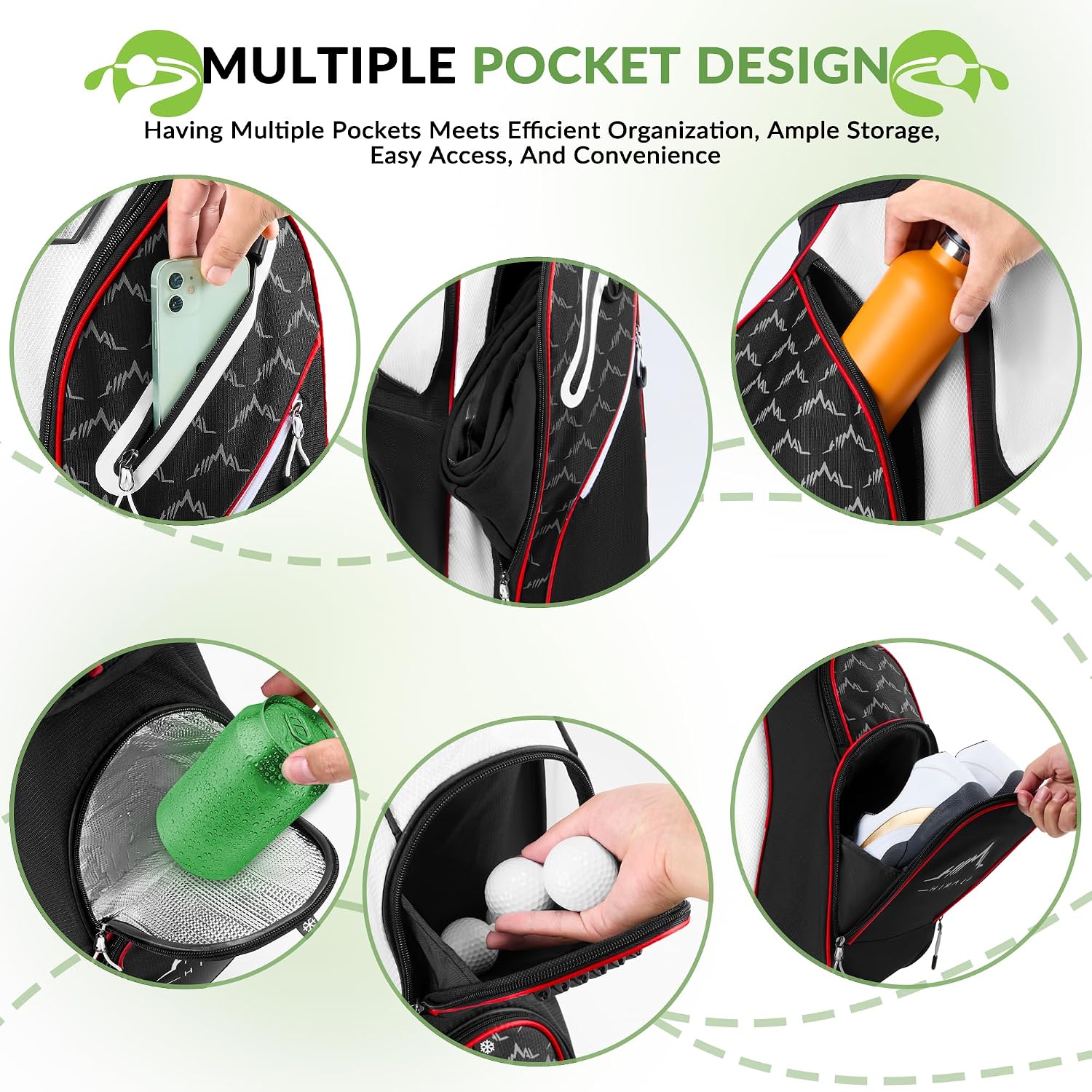 14-Way Golf Cart Bag, Full-Length Divider, Large Storage | Handles,Rain Cover,Multiple Pockets