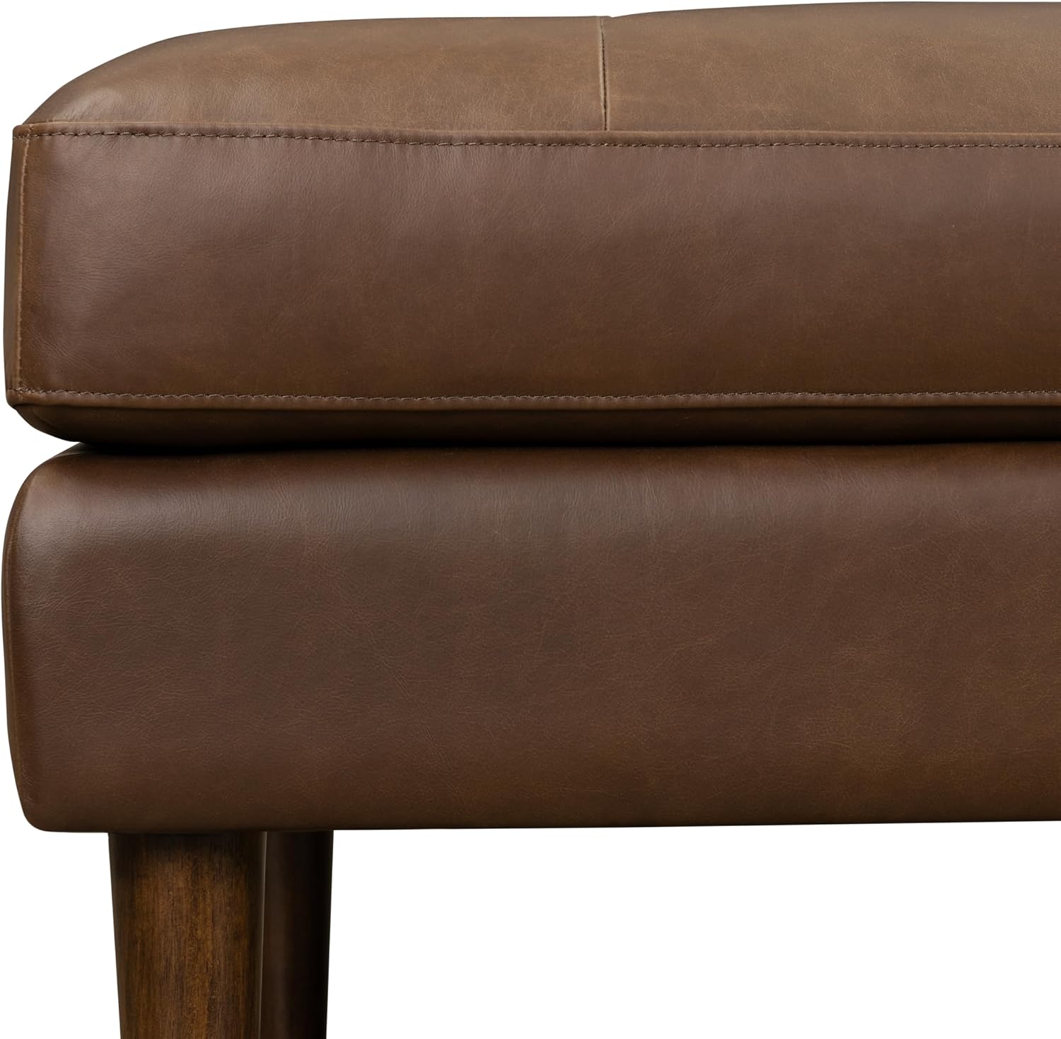 Poly & BARK 55" Tufted Leather Bed Bench for Bedroom End of Bed - Living Room Entry Way Bench - Pure Italian Leather Upholstery with a Solid Wood Frame - Ottoman Bench with Wooden Legs - Cognac Tan