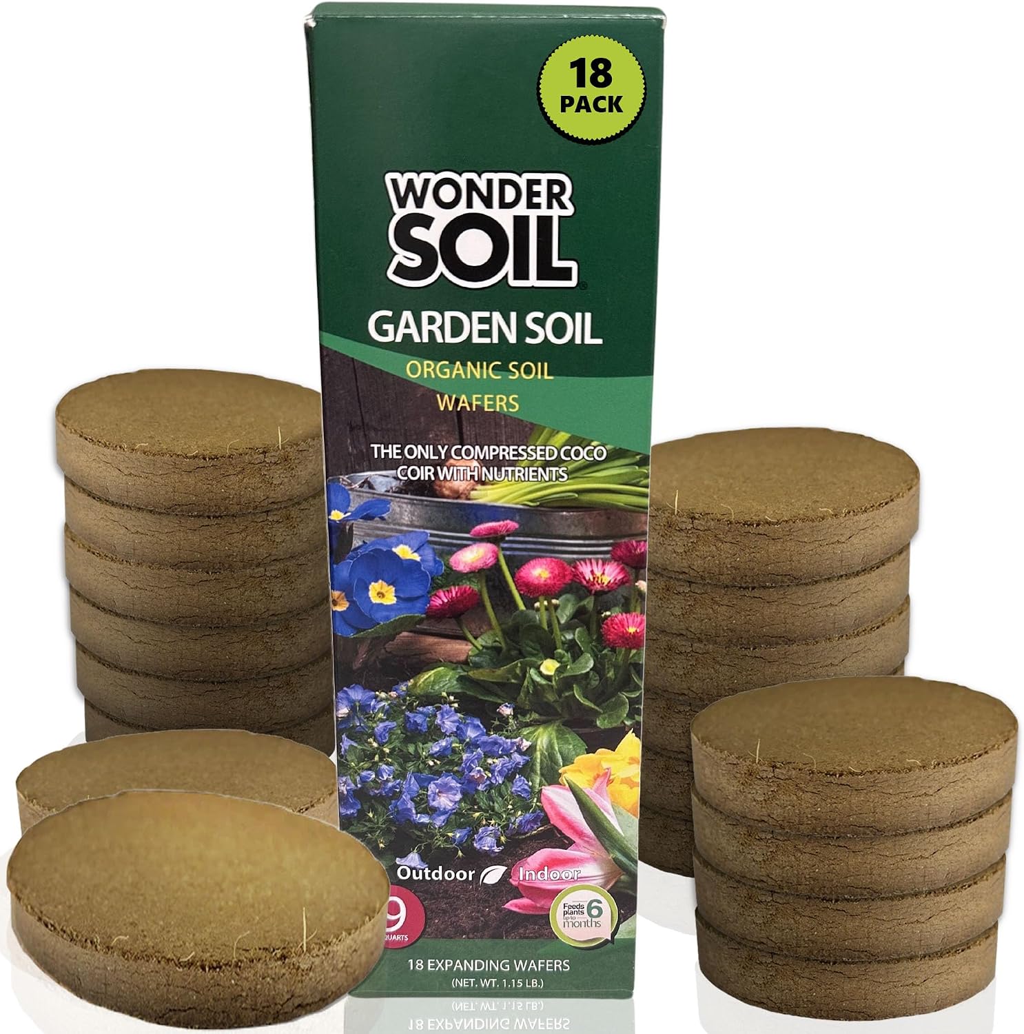 | 18 Wafers | 1 Wafer Fills an 8" Pot | Ready to Plant Organic Potting Soil Loaded with Nutrients | 18 Wafers Expand to 9 Quarts of Indoor Outdoor
