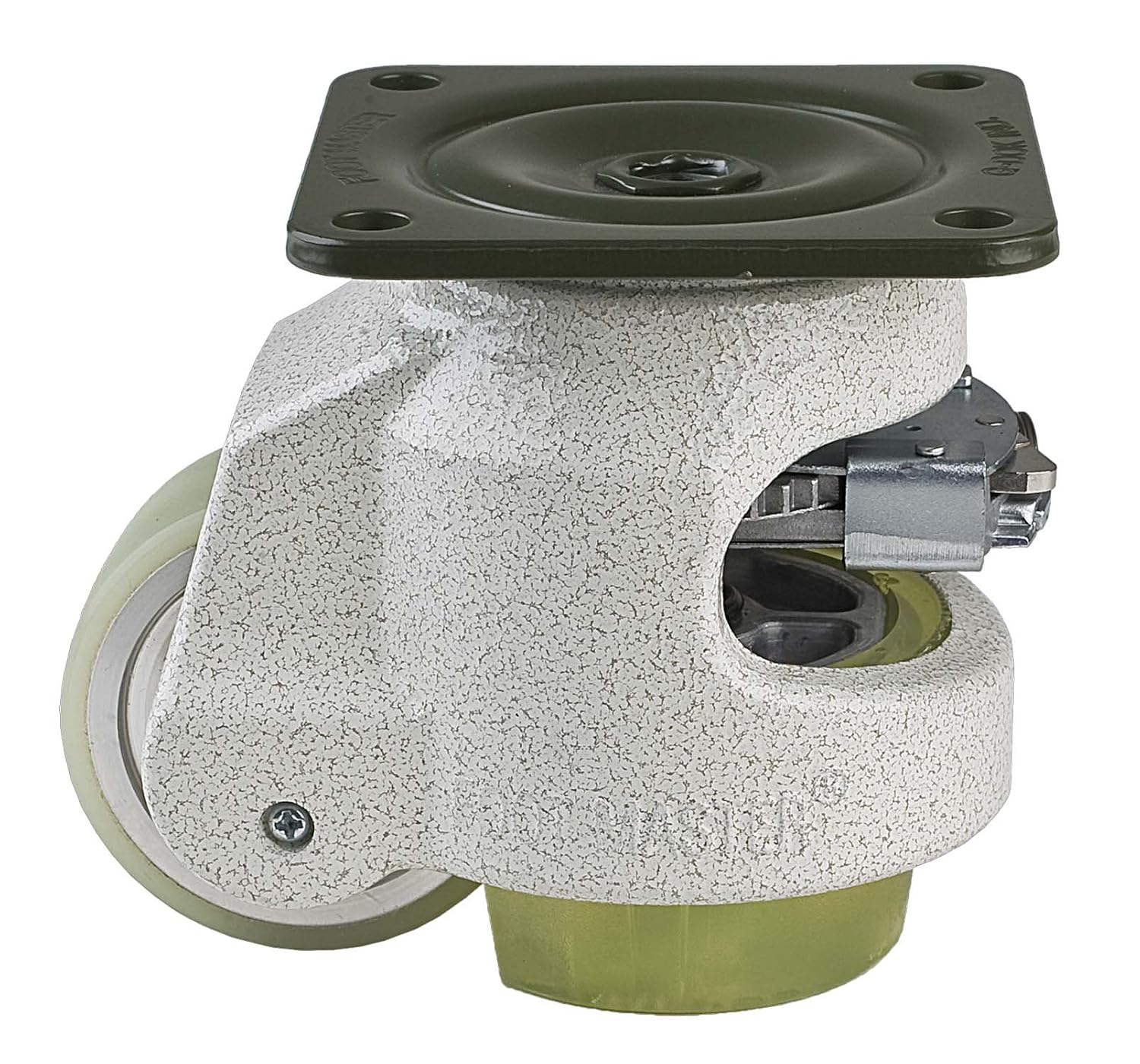 FOOT MASTER GDR-80-F-HUP-CUR Leveling Caster, 63 mm Polyurethane Wheel, Iconic Ivory, Height Adjustable Ratchet, Plate Mounted Swivel Caster