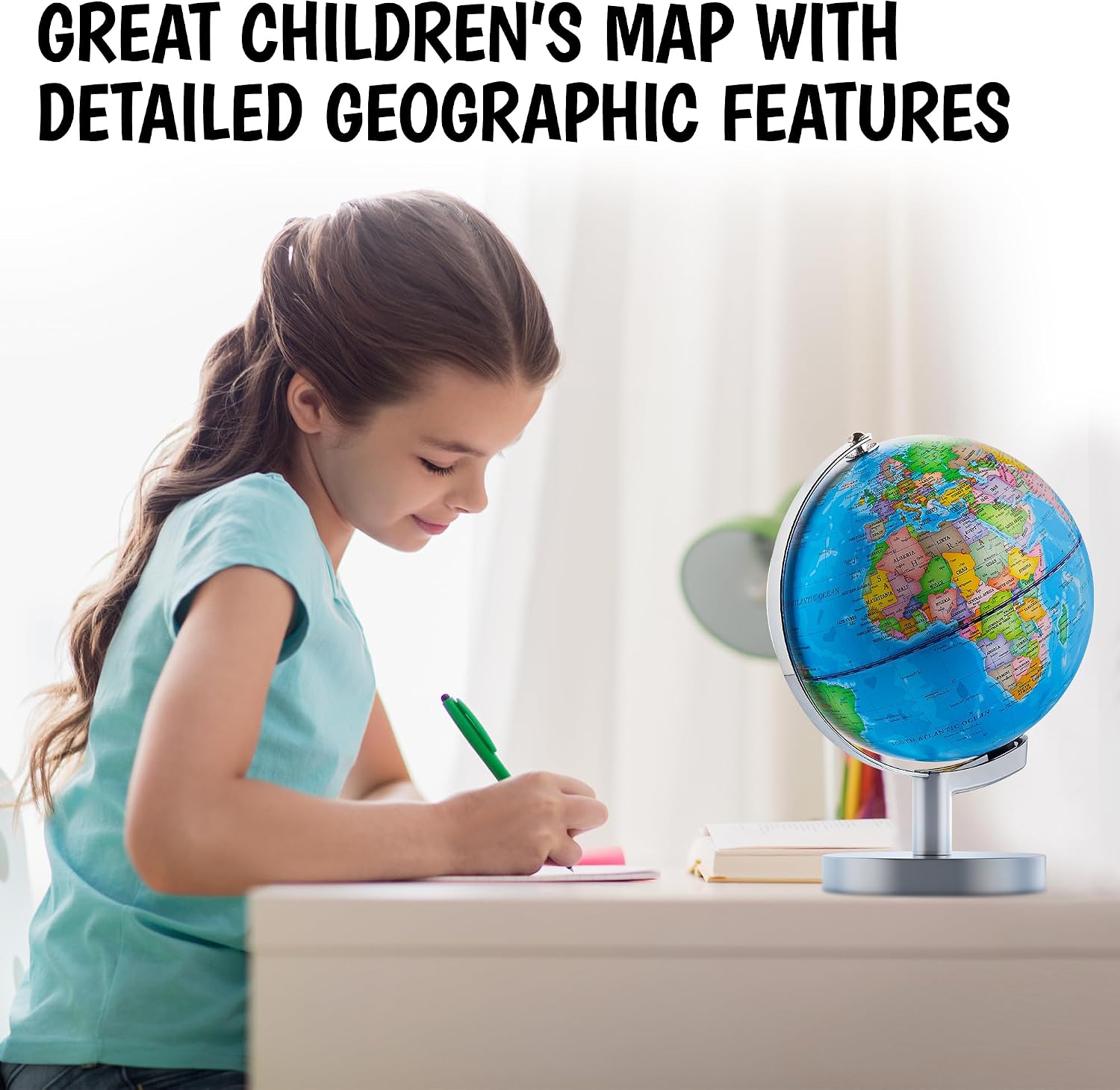 USA Toyz Illuminated World Globe with Stand - 3in1 STEM Globes for Adults and Kids, Constellation Map, Built-In LED Night Light Lamp, Easy to Read Texts, Non-Tip Base, 13.5 Inch Tall, 9 Inch Diameter