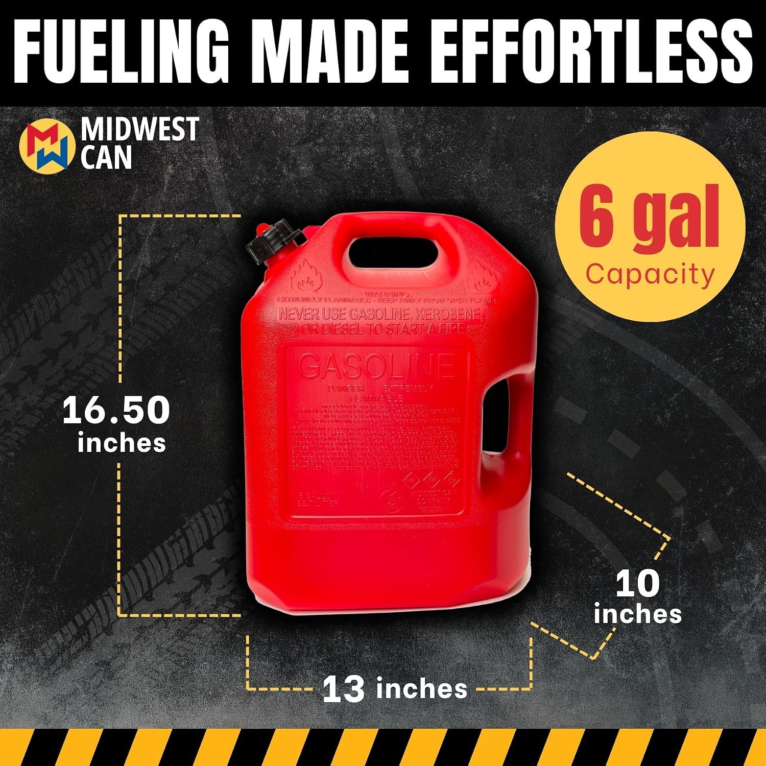 Midwest Can 6610 Safe-Flo Auto Shut Off 6 Gallon Gas Can – Durable Fuel Containers with FlameShield Safety System & Quick-Flow Spout - Red - 4 Pack