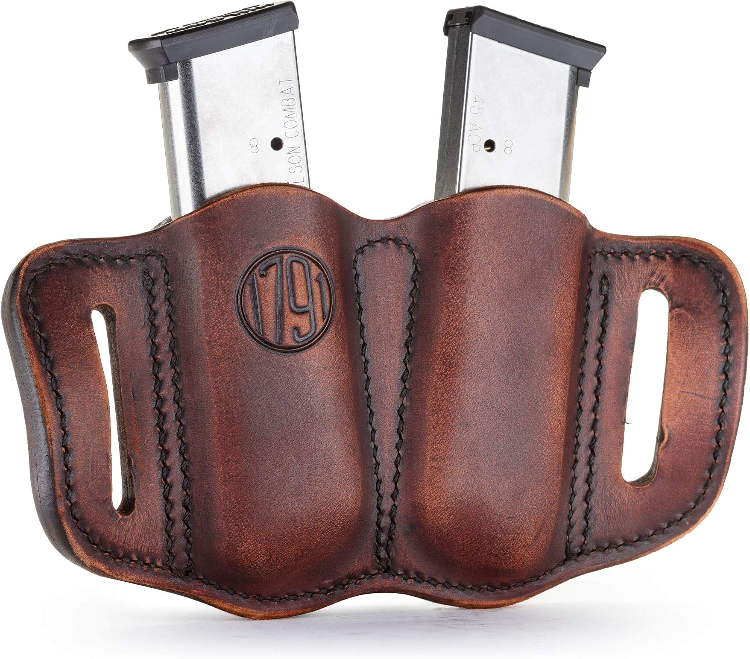 1791 Gunleather Double Mag Pouch, Single Stack 9mm, 40, 45 Magazine Holder | Double magazine pouch fits most 1911 single stack mags, handcrafted with 100% American steerhide leather