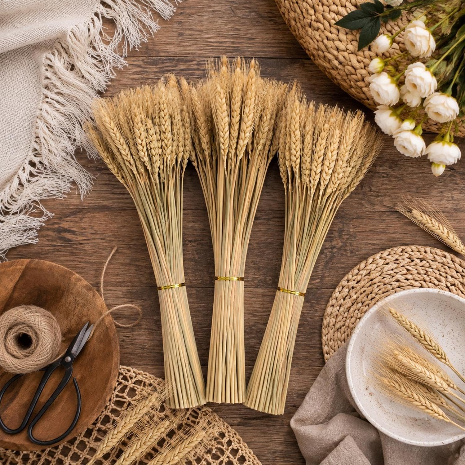 Yarlung 300 Stems Dried Wheat Stalks, 16 Inch Natural Wheat Sheaves Fall Arrangement for DIY Craft, Home Table, Wedding Decor