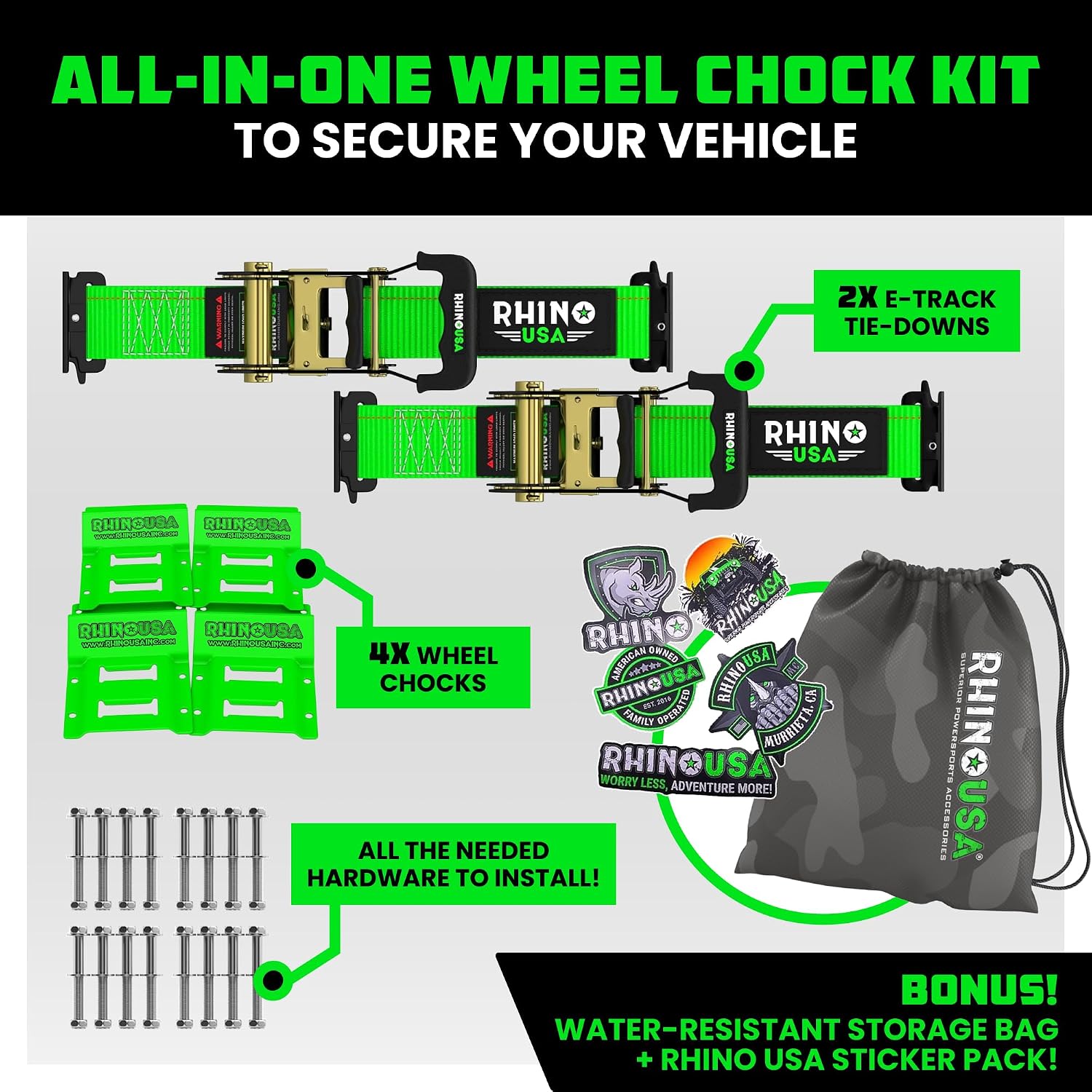Rhino USA Wheel Chock Tie Down Kit (4,500lb) - 2 Straps & 4 Chocks