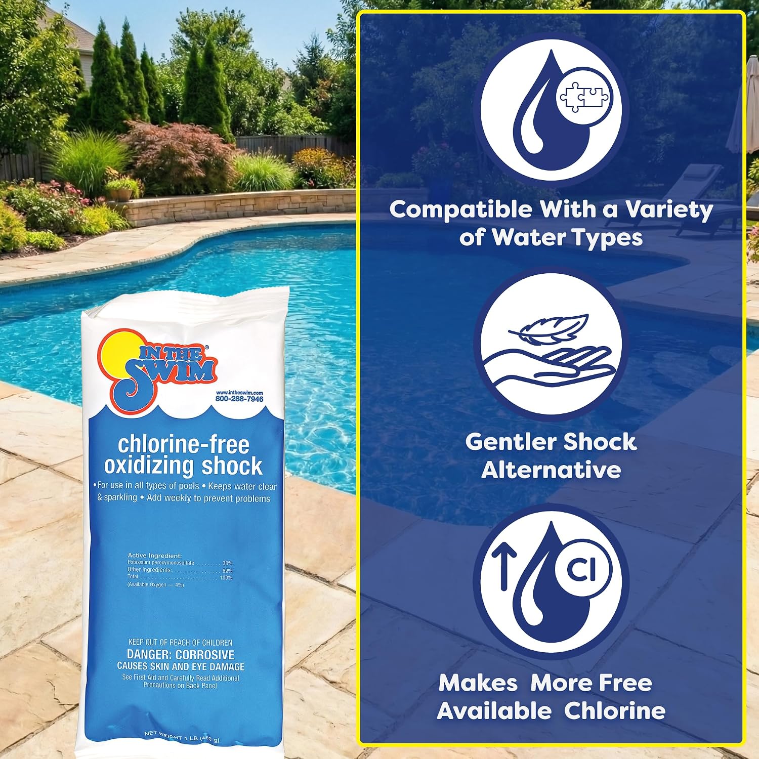 In The Swim Chlorine-Free Pool Shock - 24 x 1 Pound Bags | Quick Dissolving, Fast-Acting, Shock-Oxidizer for Swimming Pools, Spas, and Salt Chlorinated Pools Compatible