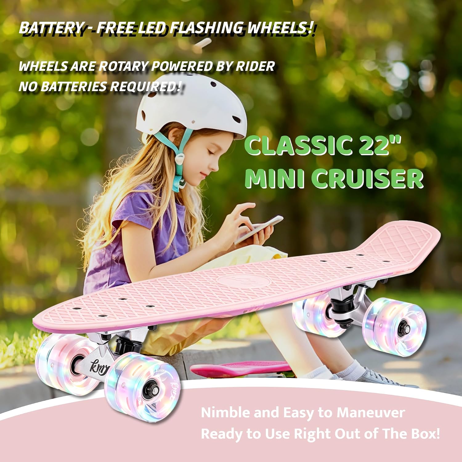 KMX Classic Retro Mini Cruiser Skateboard for Kids, Teens, Adults