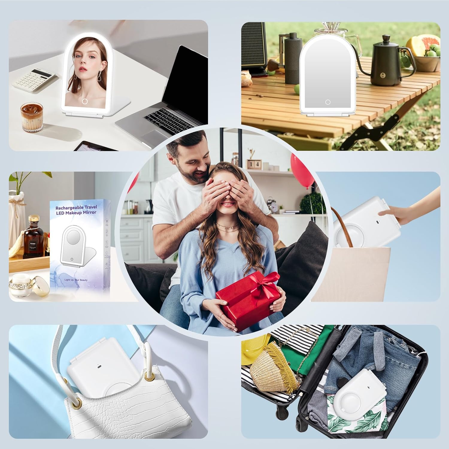 FUNTOUCH Rechargeable Travel Makeup Mirror with 72 Led Lights
