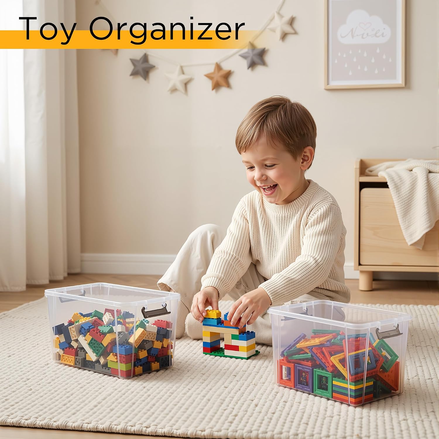 Citylife 10Packs 1.3Qt Small Storage Bins with Lids,Stackable Clear