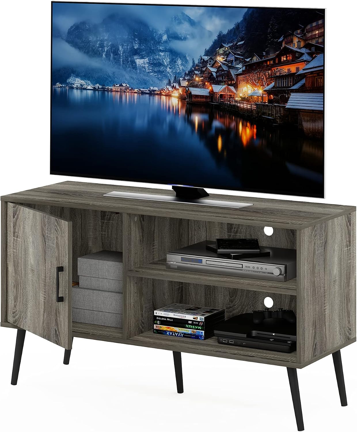 Furinno Fowler Multipurpose TV Stand Bookshelves, French Oak Grey