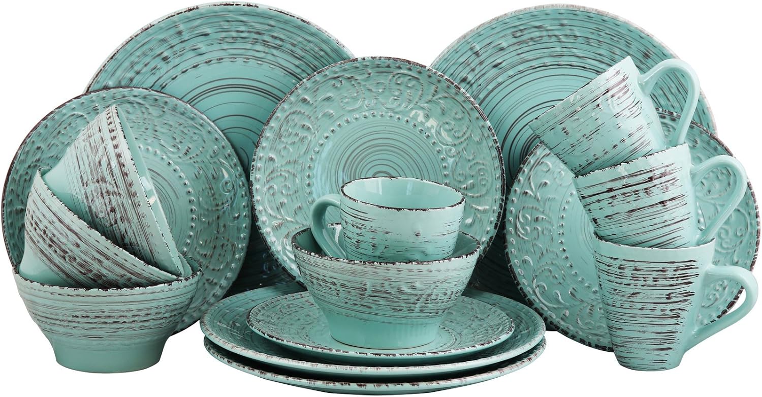 Elama Malibu Waves 16Piece Dinnerware Set In Turquoise
