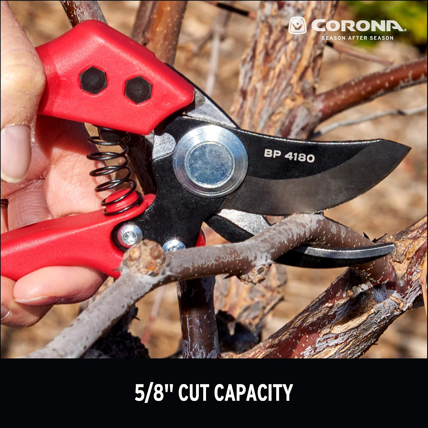 Corona BP 4180 Non-stick Steel Angled Bypass Hand Pruner - 5/8 inch Cut Capacity Stem and Branch Garden Shears, Red