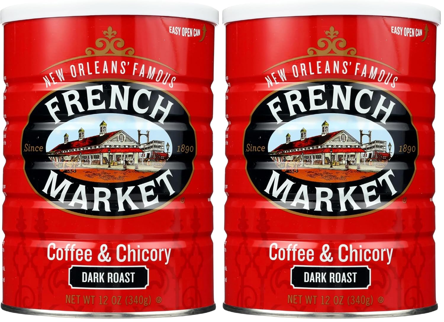French Market Coffee & Chicory Dark Roast Ground Coffee, 12oz Can (Pack of 6)
